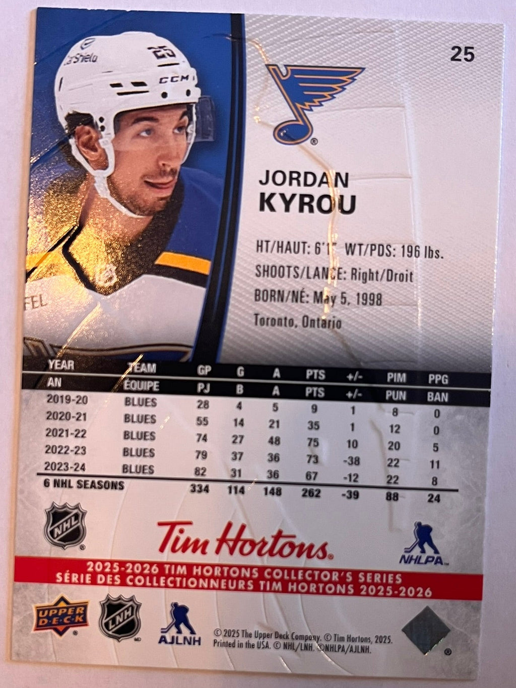 2025 - 2026 Tim Hortons Collector's Series Base #025 - Jordan Kyrou