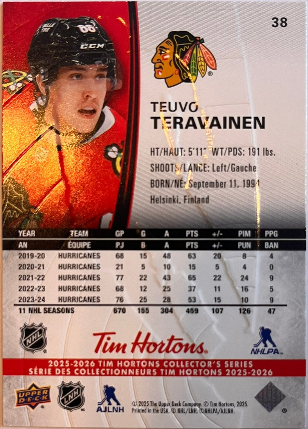 2025 - 2026 Tim Hortons Collector's Series Base #038 - Teuvo Teravainen