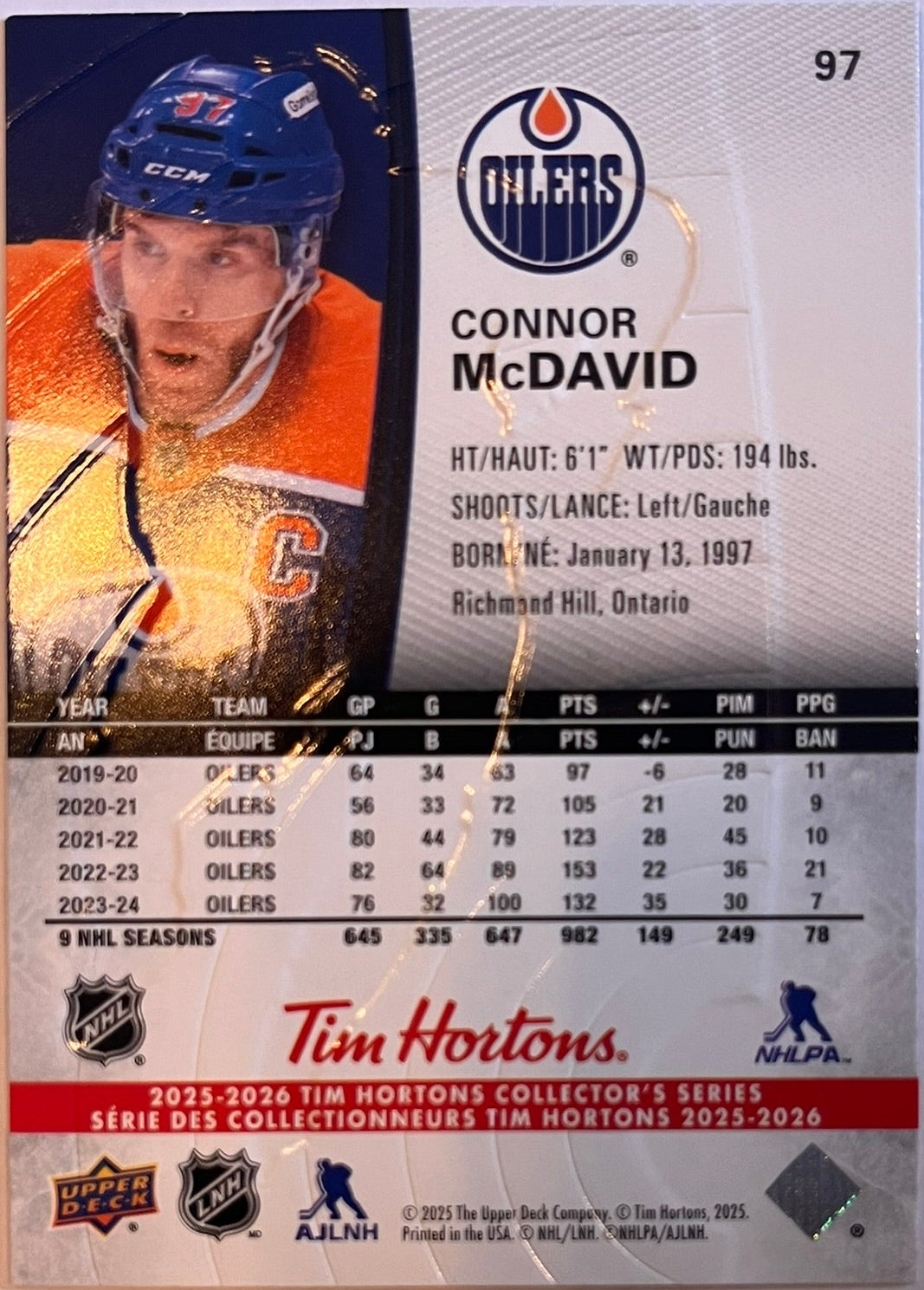 2025 - 2026 Tim Hortons Collector's Series Base #097 - Conner McDavid