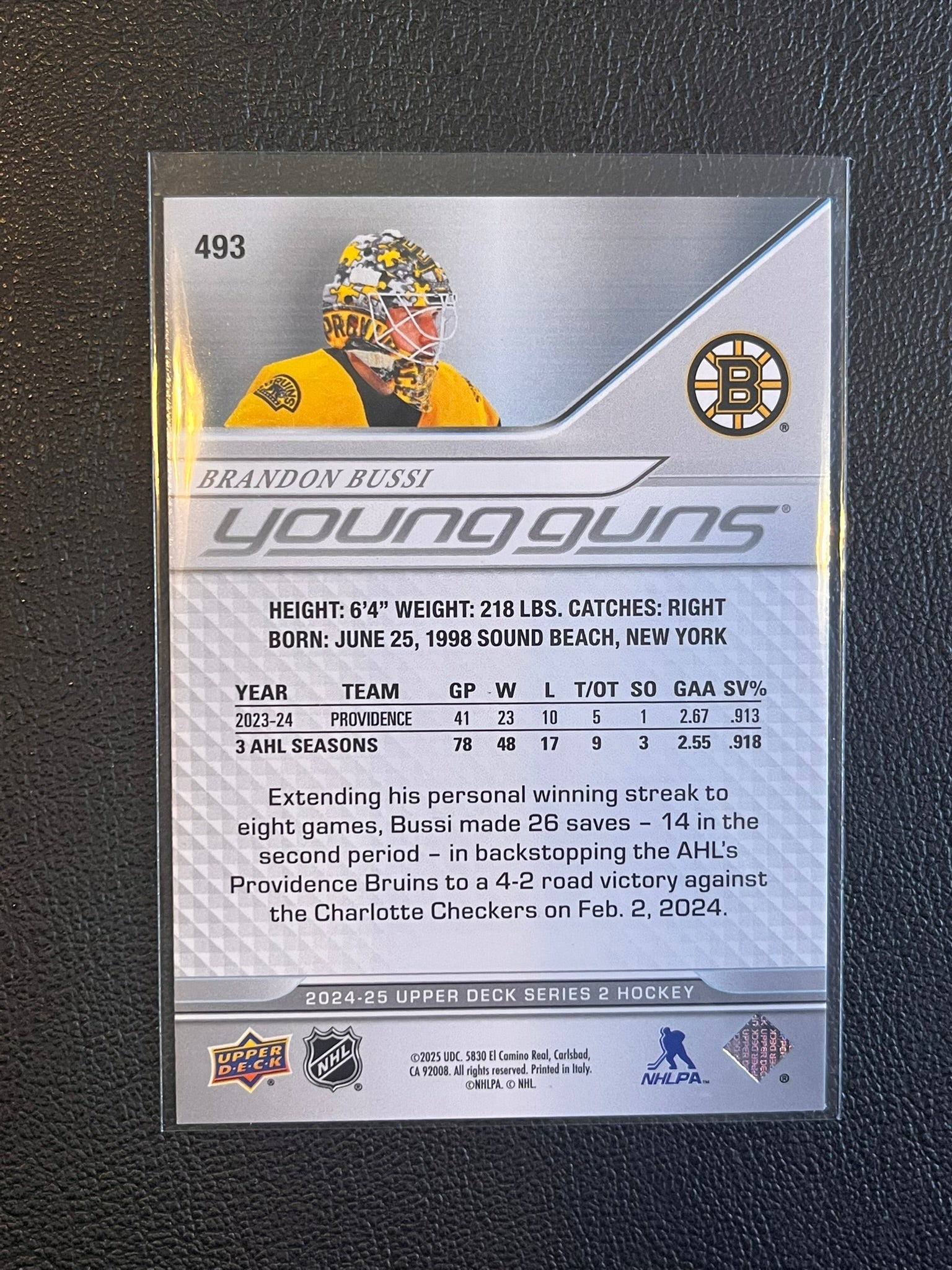 2024 - 2025 Upper Deck Series 2 - #493 Brandon Bussi Young Guns