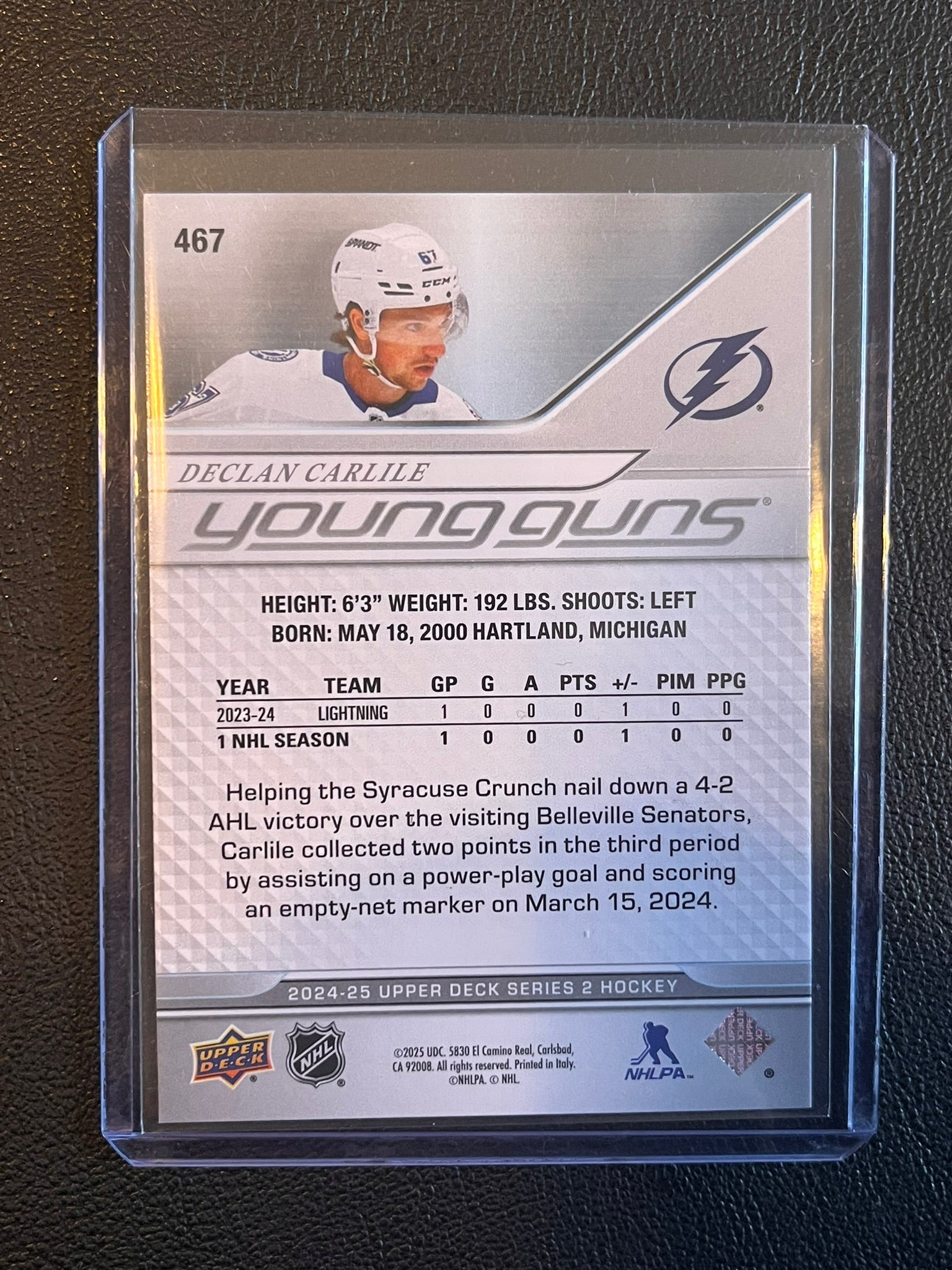2024 - 2025 Upper Deck Series 2 - #467 Declan Carlile Young Guns