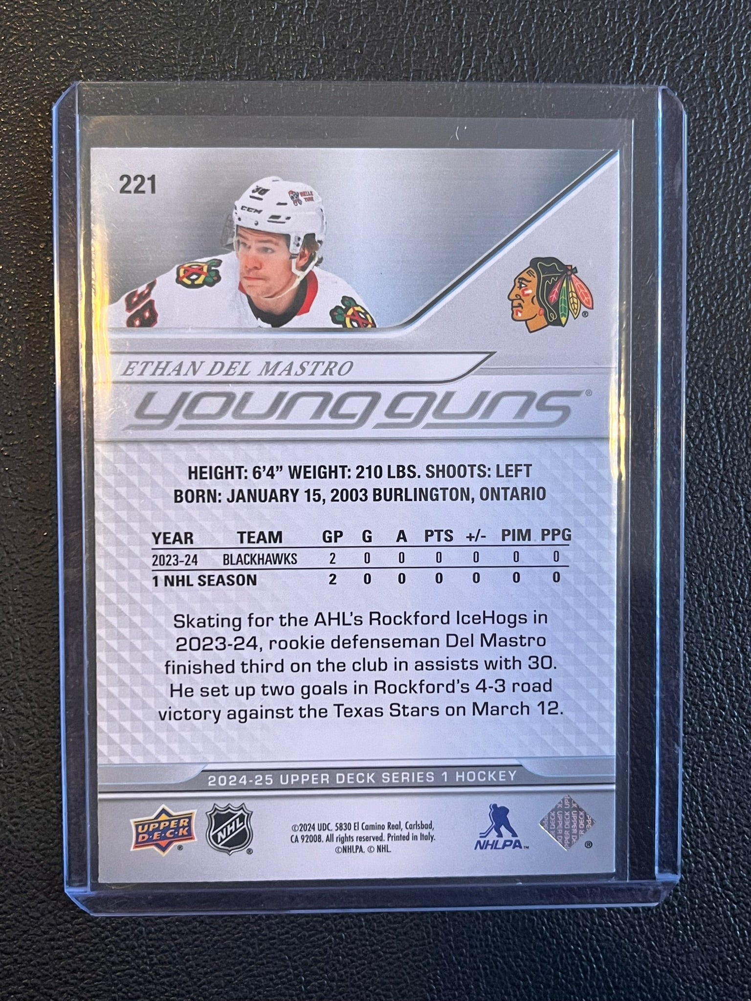 2024 - 2025 Upper Deck Series 1 - #221 Ethan Del Mastro Young Guns