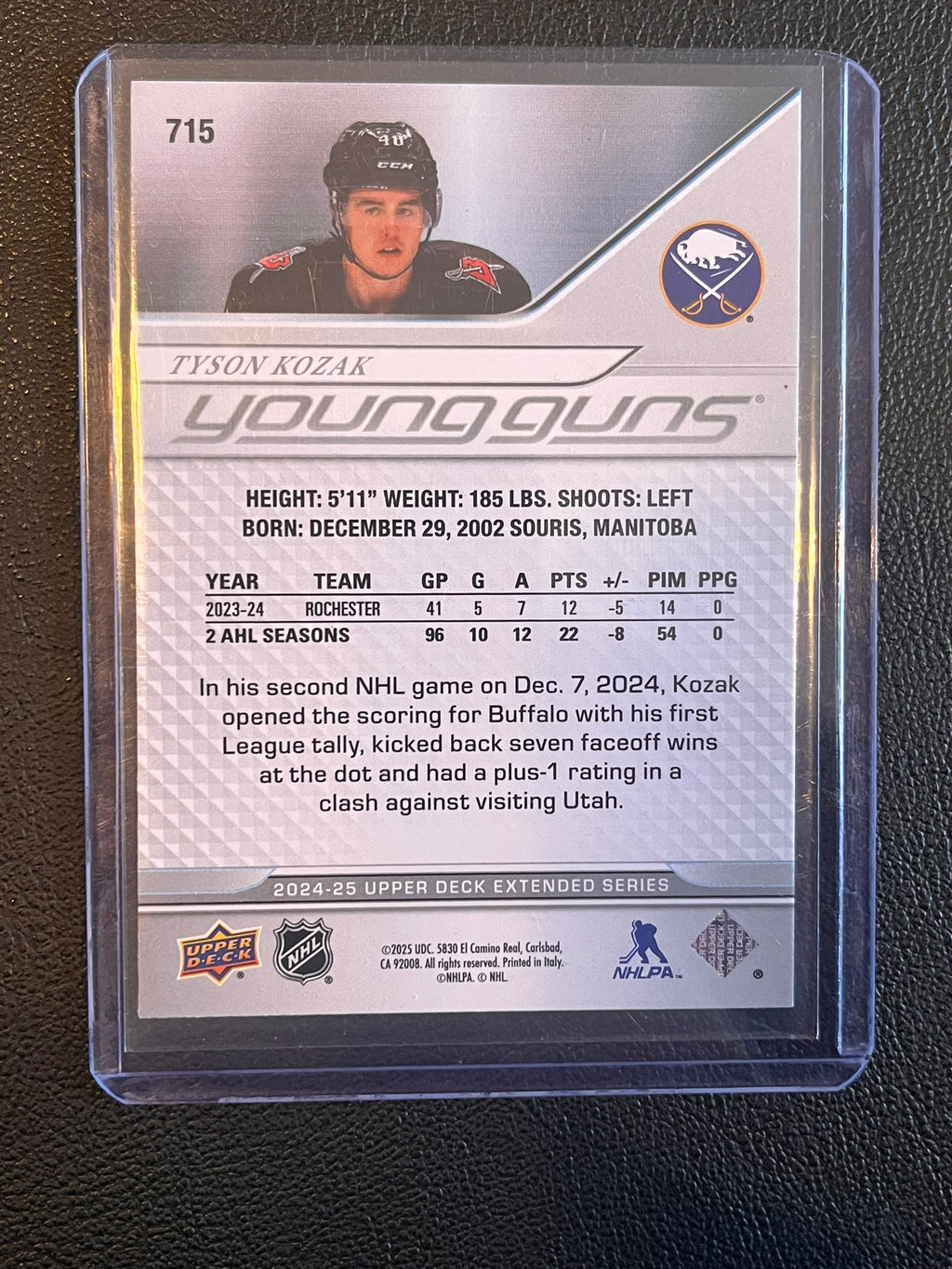 2024 - 2025 Upper Deck Series 1 - #715 Tyson Kozak Young Guns