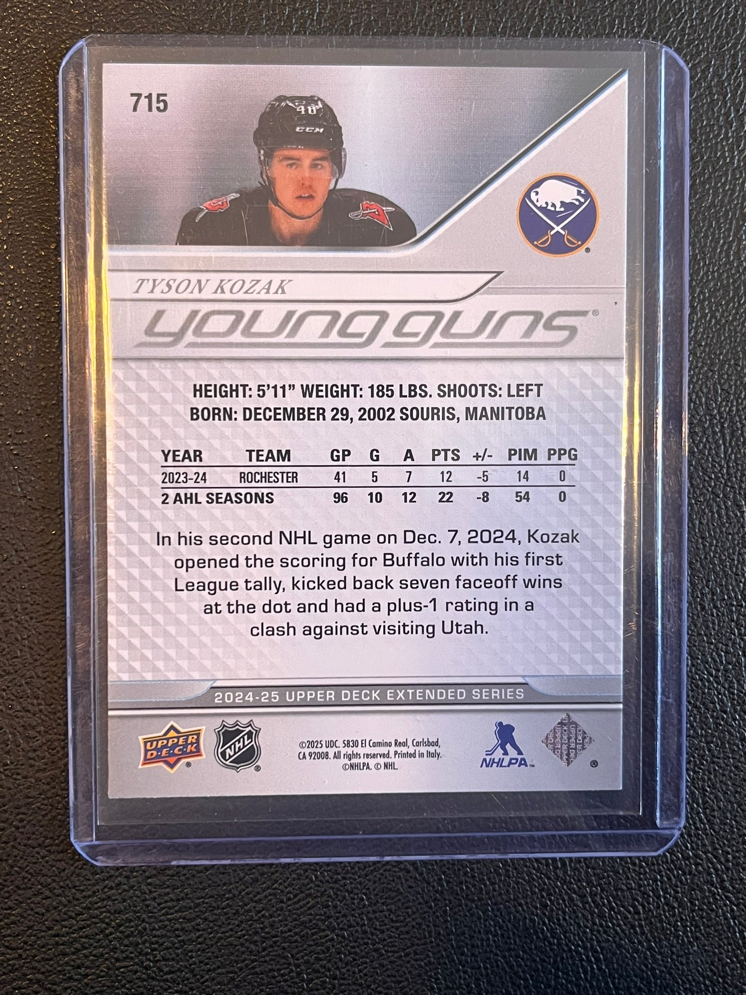 2024 - 2025 Upper Deck Series 1 - #715 Tyson Kozak Young Guns