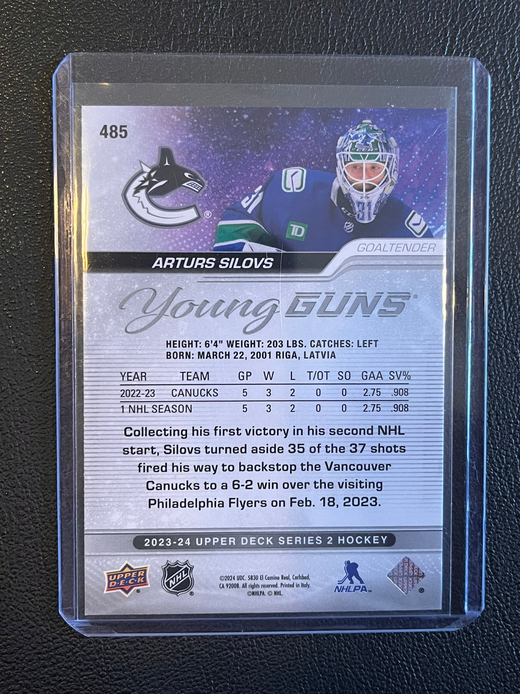 2023 - 2024 Upper Deck Series 2 - #485 Arturs Silovs Young Guns