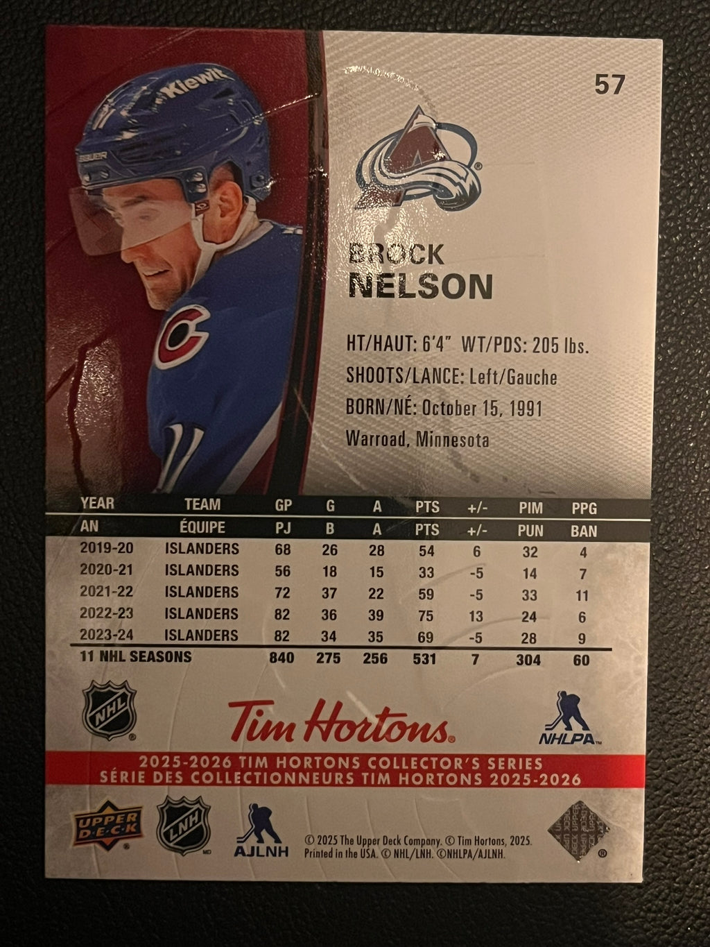 2025 - 2026 Tim Hortons Collector's Series Base #057 - Brock Nelson