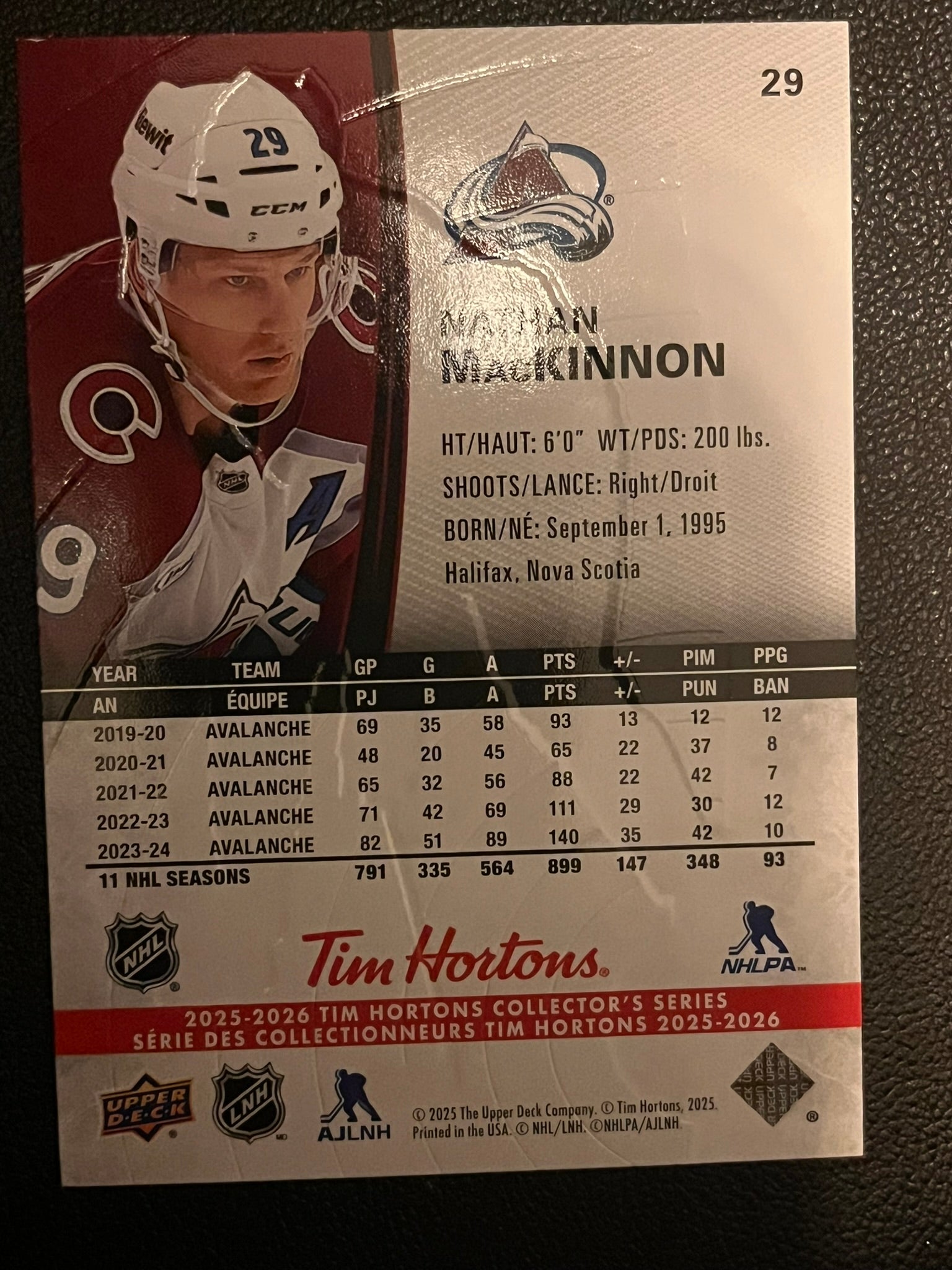 2025 - 2026 Tim Hortons Collector's Series Base #029 - Nathan MacKinnon
