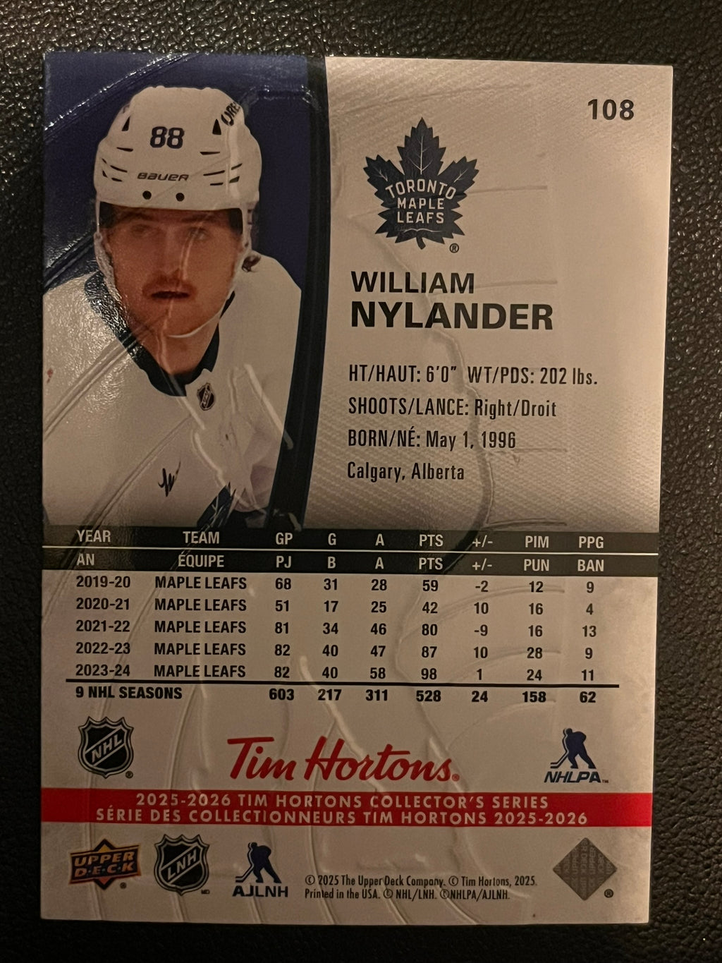 2025 - 2026 Tim Hortons Collector's Series Base #108 - William Nylander