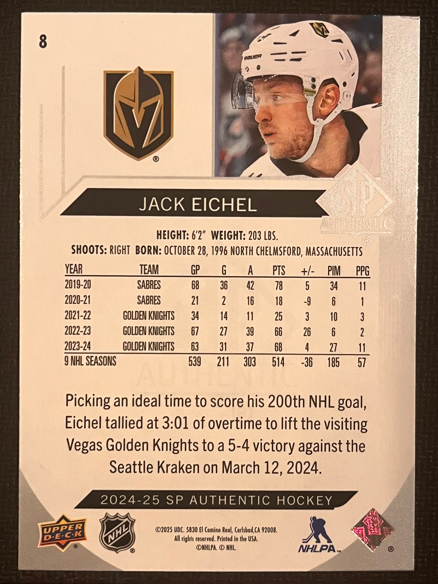 2024 - 2025 SP Authentic Hockey #8 - Jack Eichel