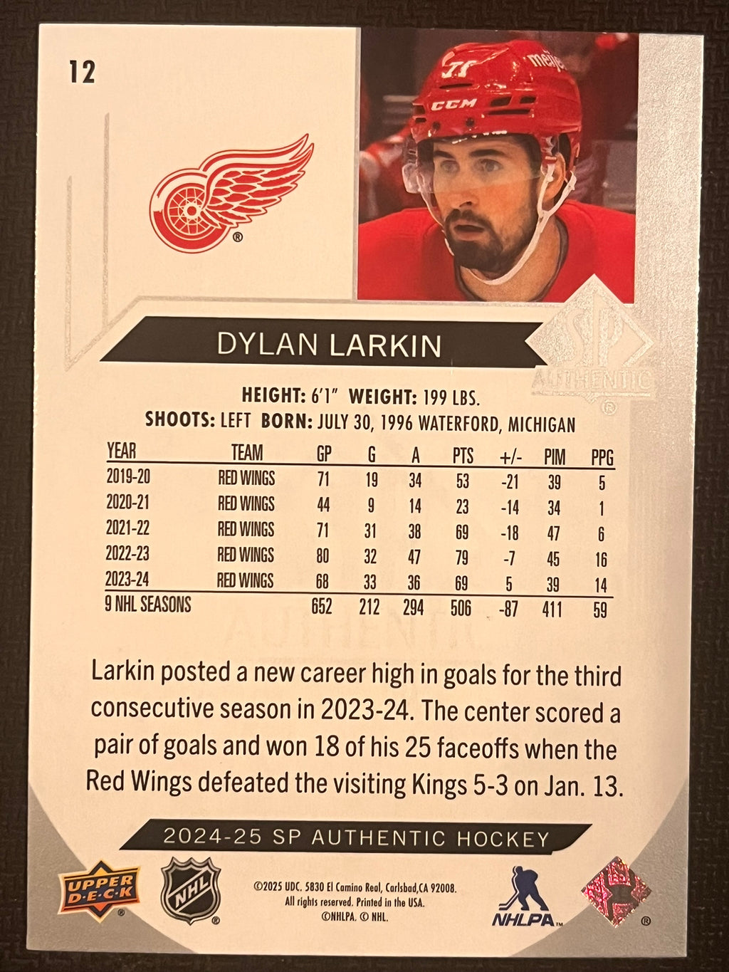 2024 - 2025 SP Authentic Hockey #12 - Dylan Larkin