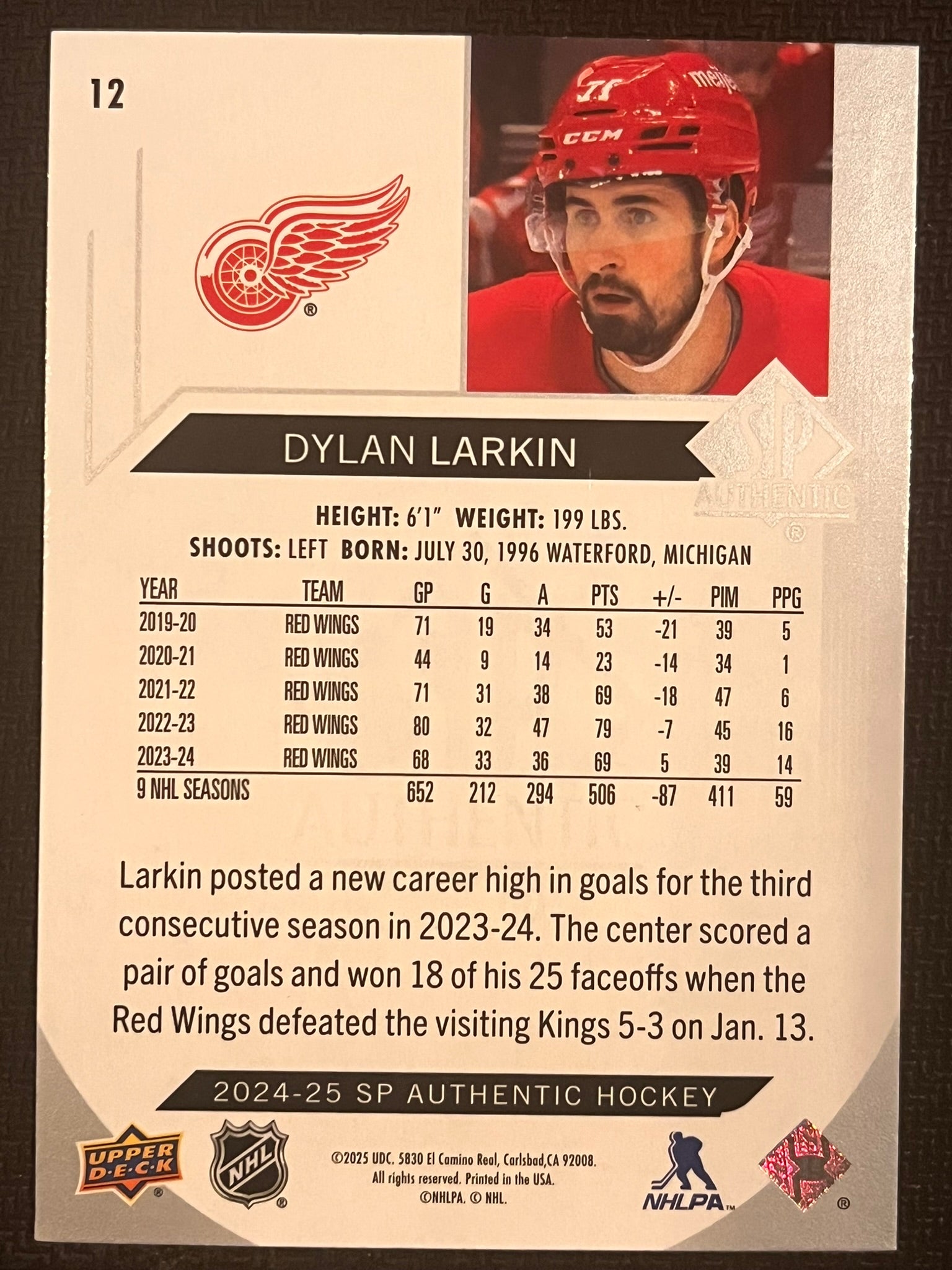 2024 - 2025 SP Authentic Hockey #12 - Dylan Larkin