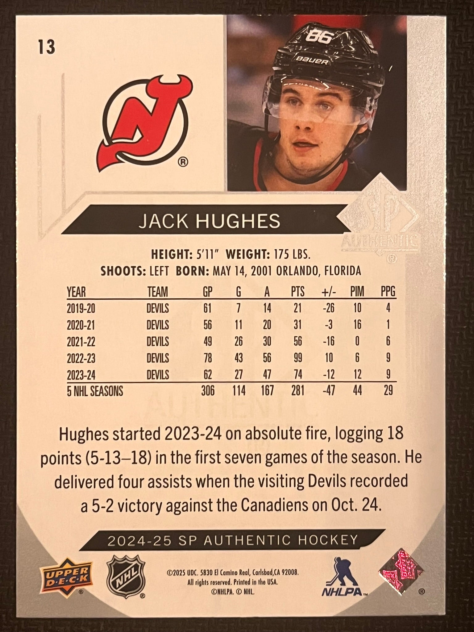 2024 - 2025 SP Authentic Hockey #13 - Jack Hughes