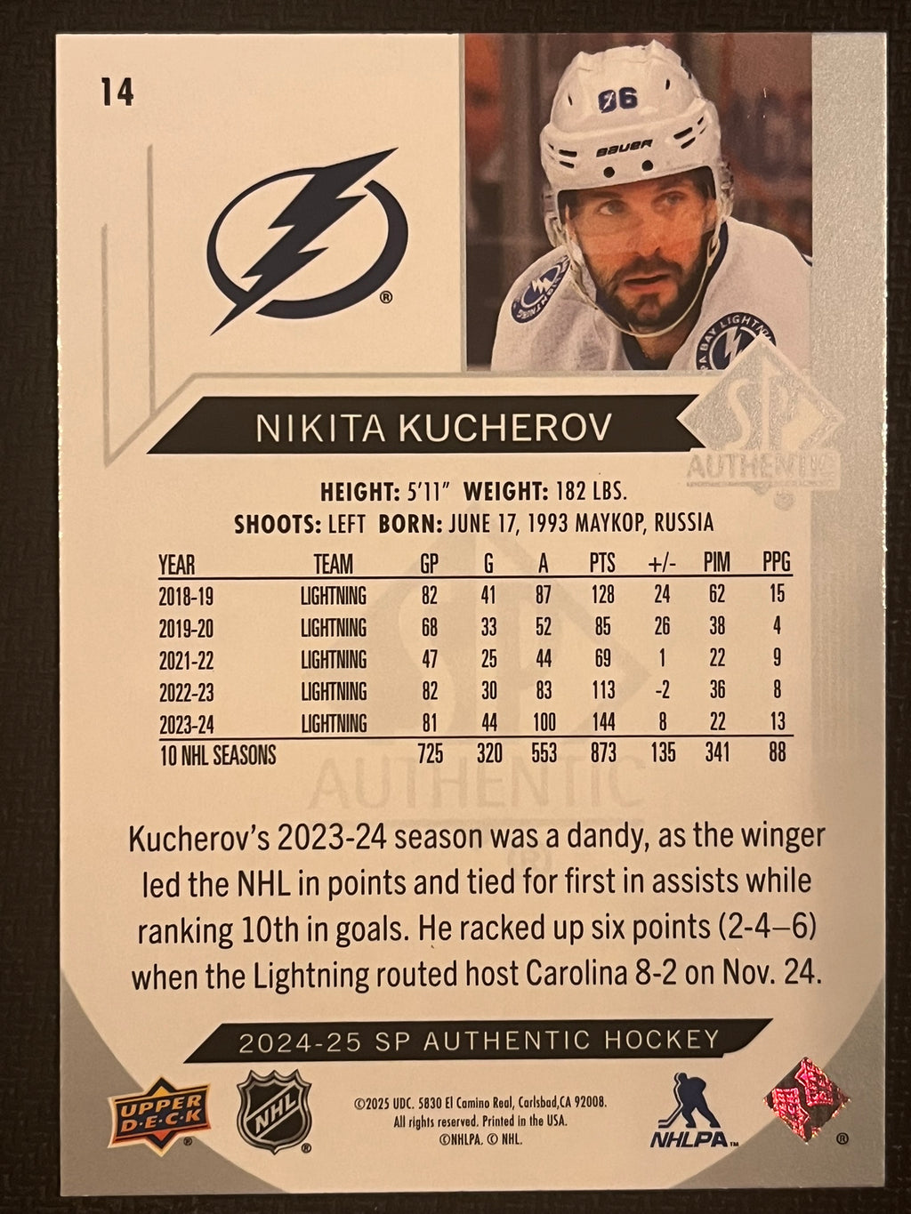 2024 - 2025 SP Authentic Hockey #14 - Nikita Kucherov