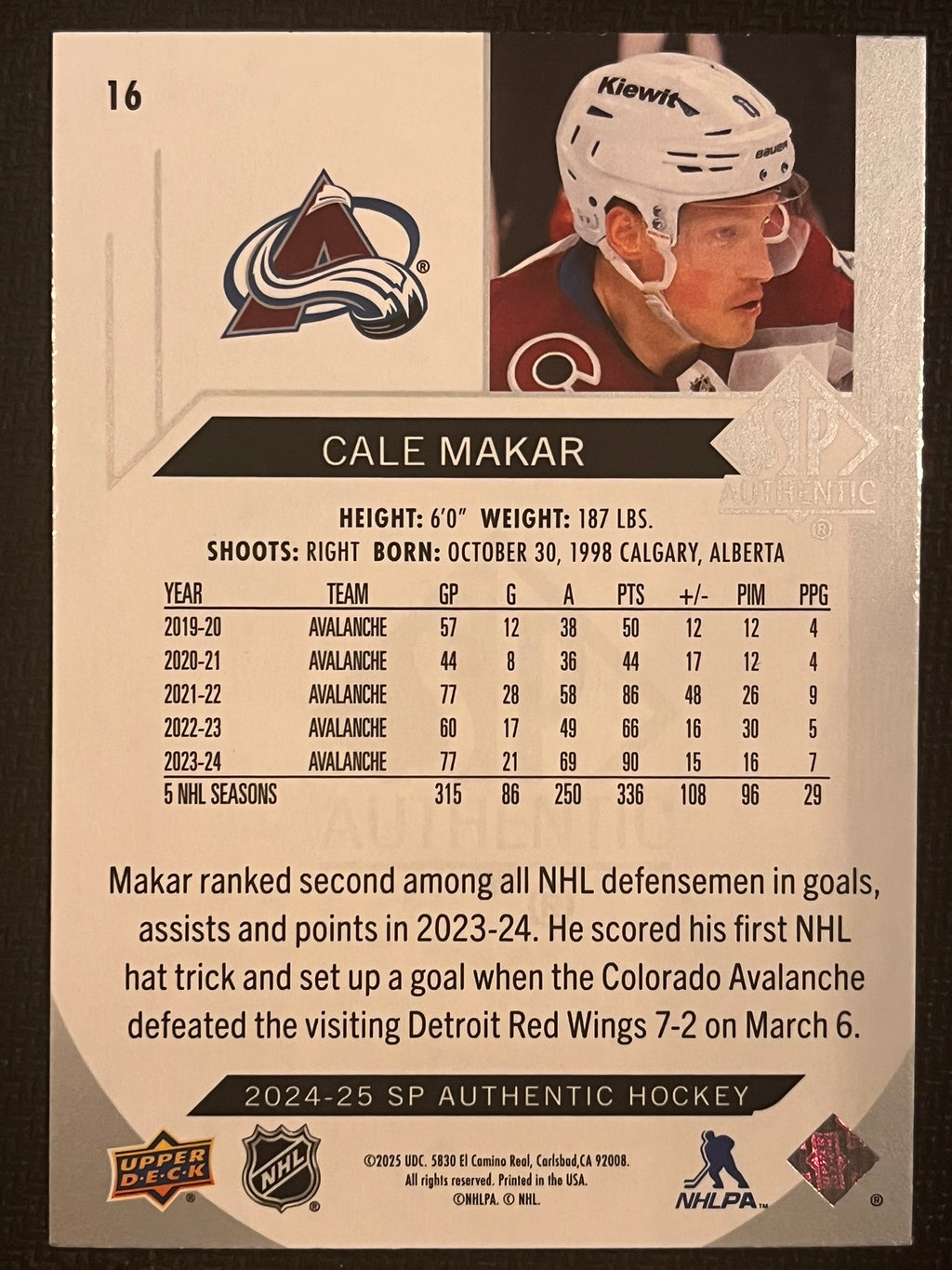 2024 - 2025 SP Authentic Hockey #16 - Cale Makar