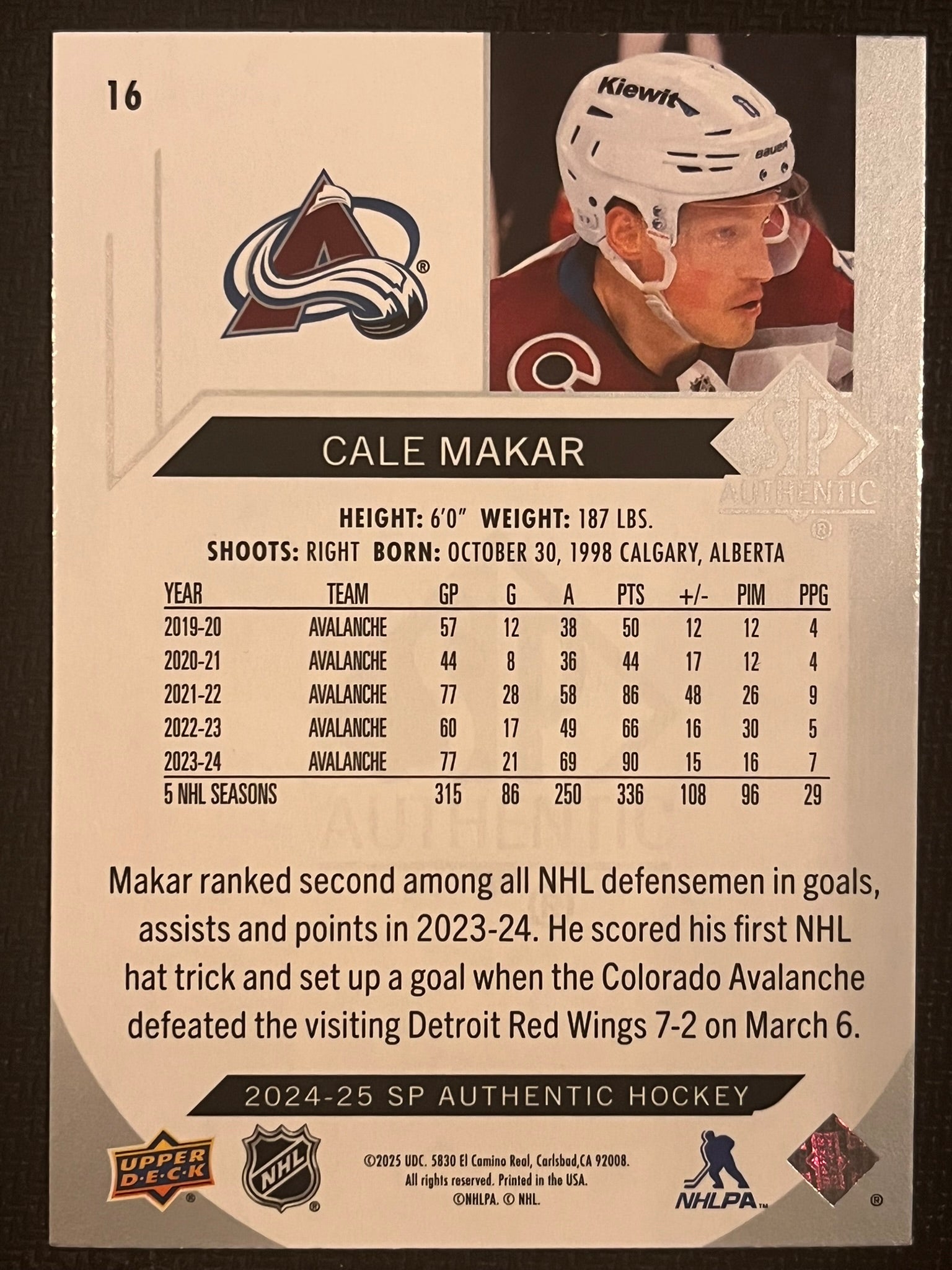 2024 - 2025 SP Authentic Hockey #16 - Cale Makar