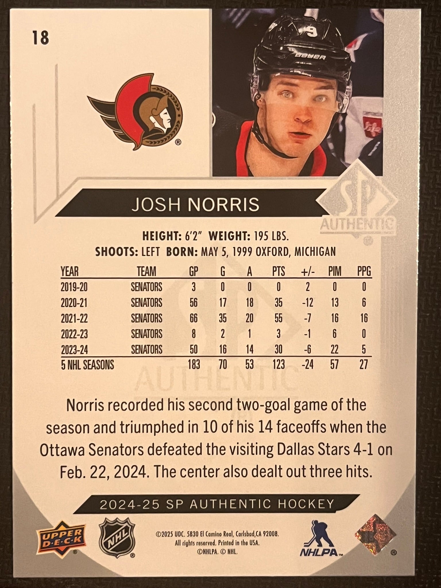 2024 - 2025 SP Authentic Hockey #18 - Josh Norris