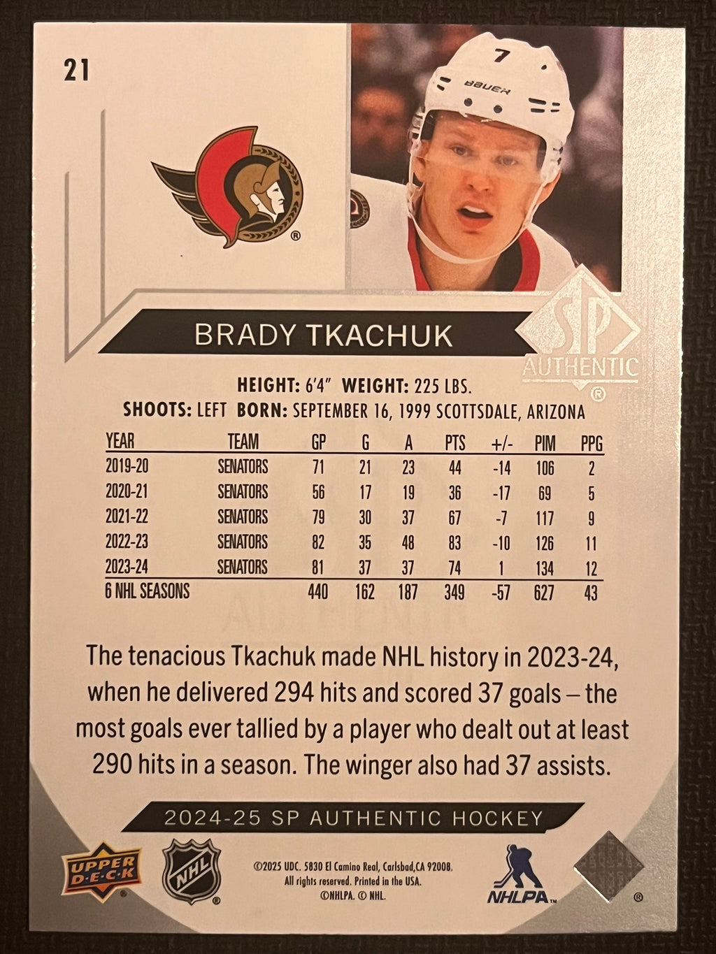 2024 - 2025 SP Authentic Hockey #21 - Brady Tkachuk