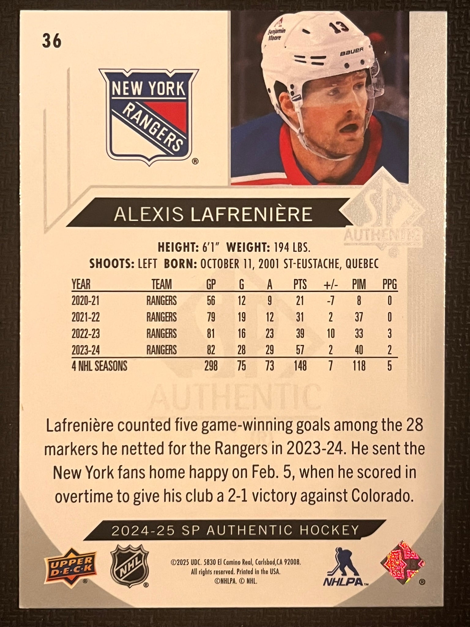 2024 - 2025 SP Authentic Hockey #36 - Alexis Lafreniere