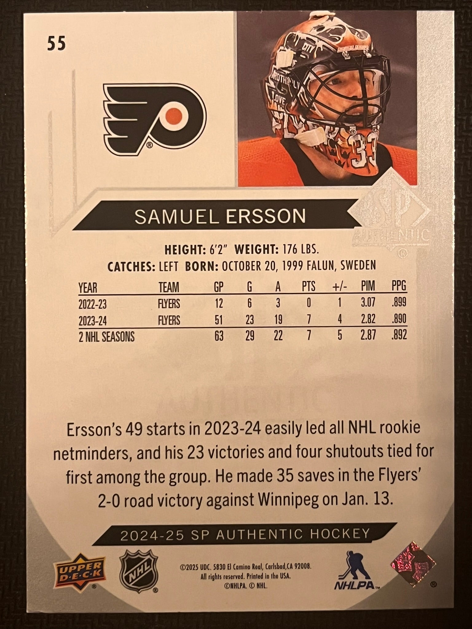 2024 - 2025 SP Authentic Hockey #55 - Samuel Ersson