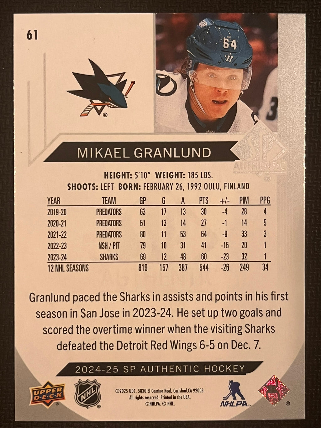 2024 - 2025 SP Authentic Hockey #61 - Mikael Granlund
