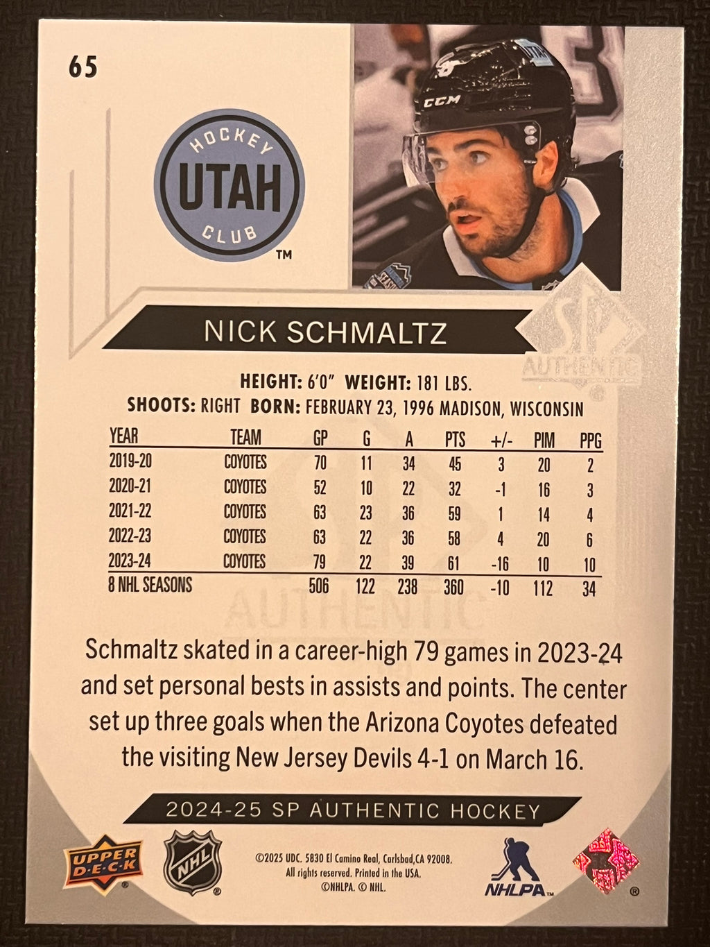 2024 - 2025 SP Authentic Hockey #65 - Nick Schmaltz