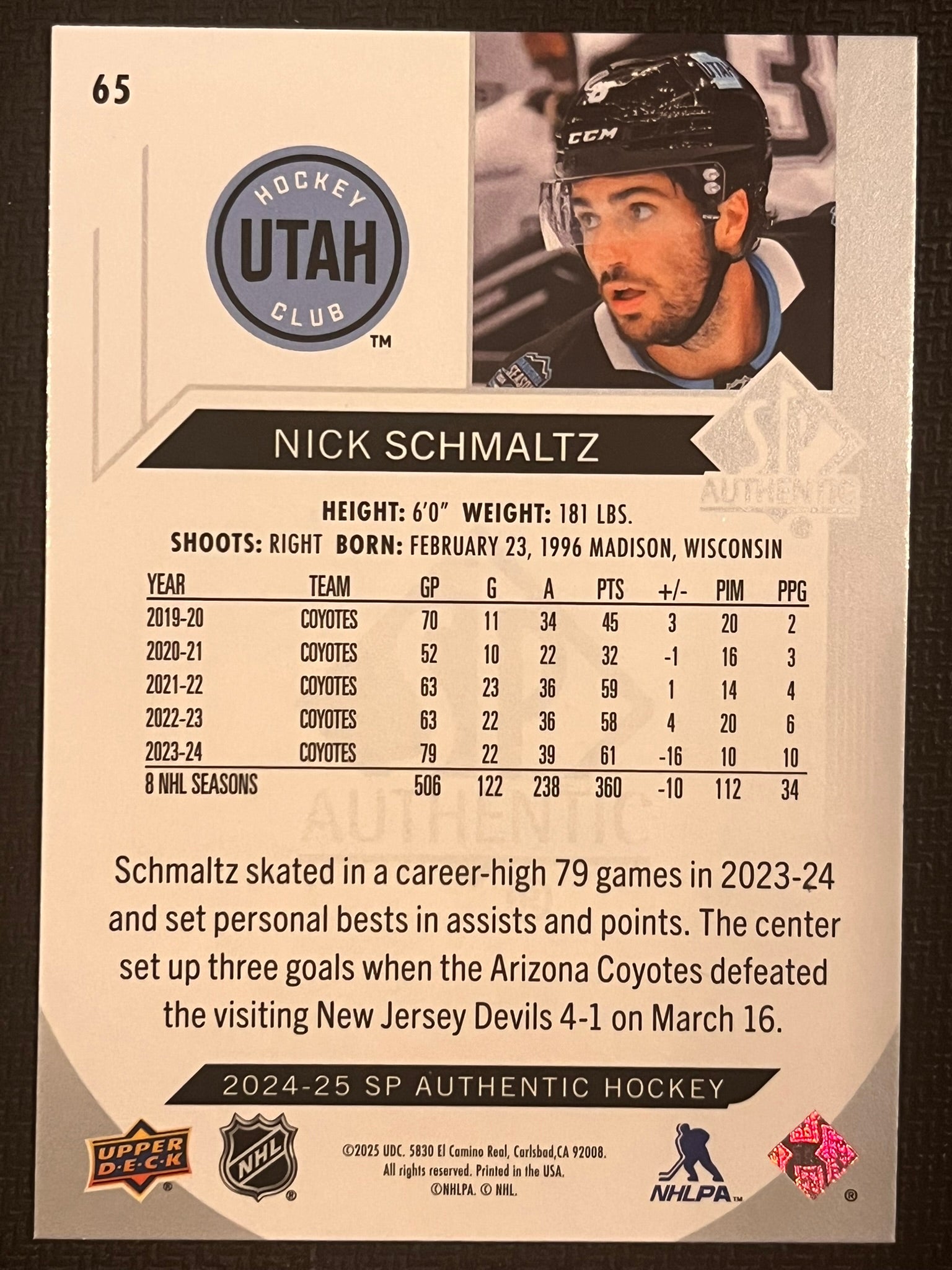 2024 - 2025 SP Authentic Hockey #65 - Nick Schmaltz