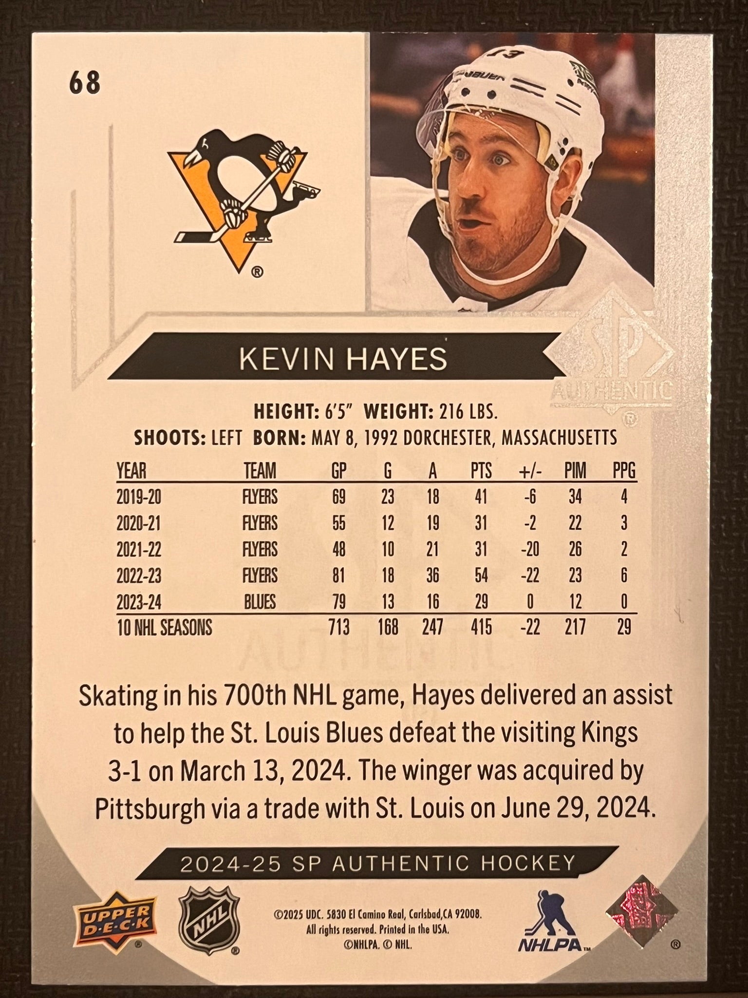 2024 - 2025 SP Authentic Hockey #68 - Kevin Hayes