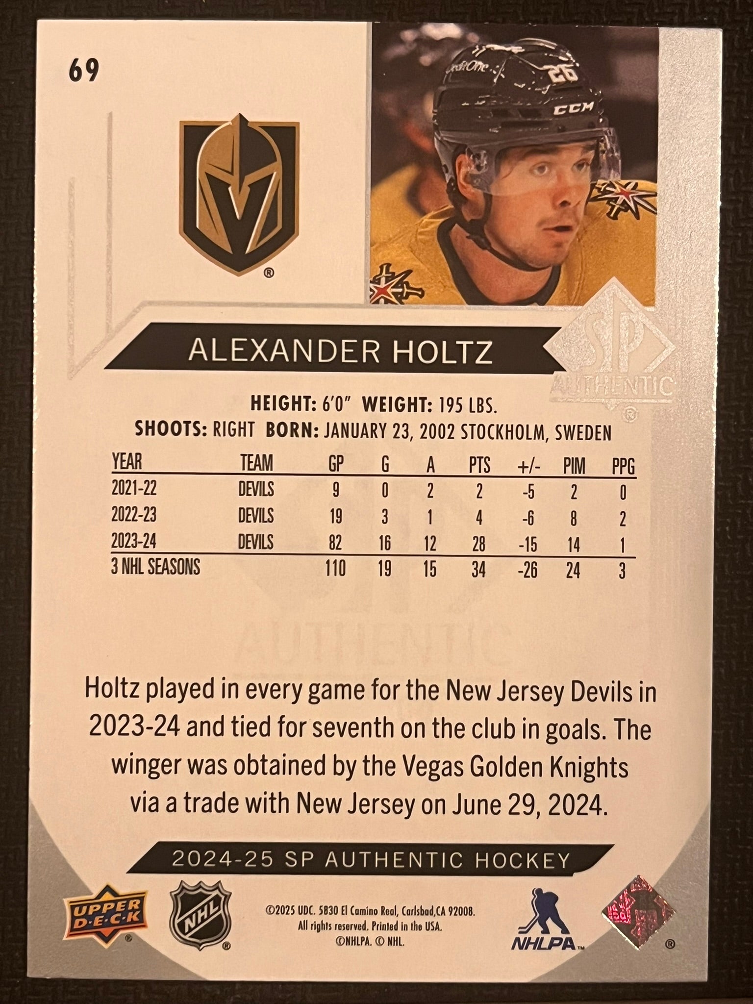 2024 - 2025 SP Authentic Hockey #69 - Alexander Holtz