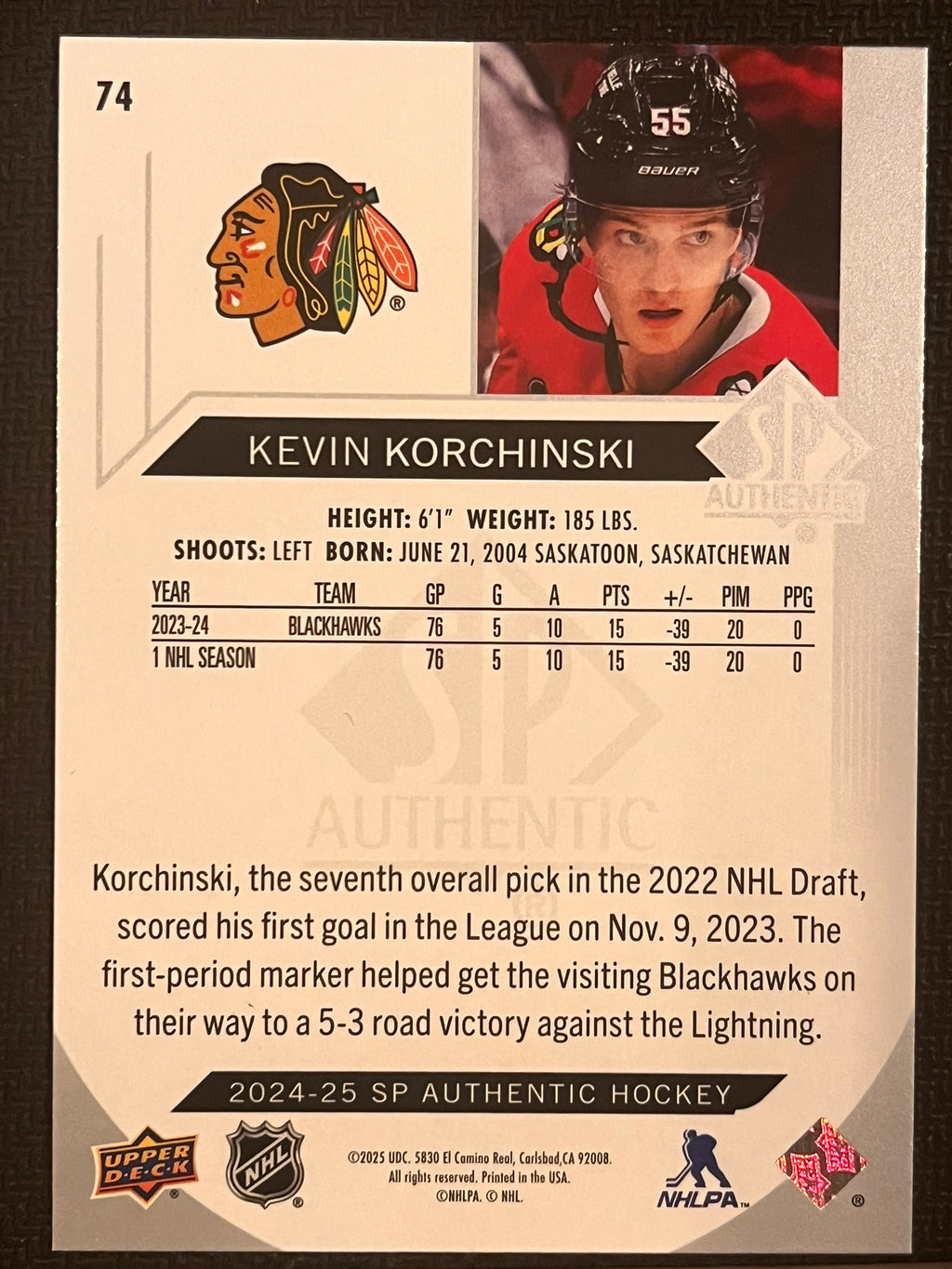 2024 - 2025 SP Authentic Hockey #74 - Kevin Korchinski