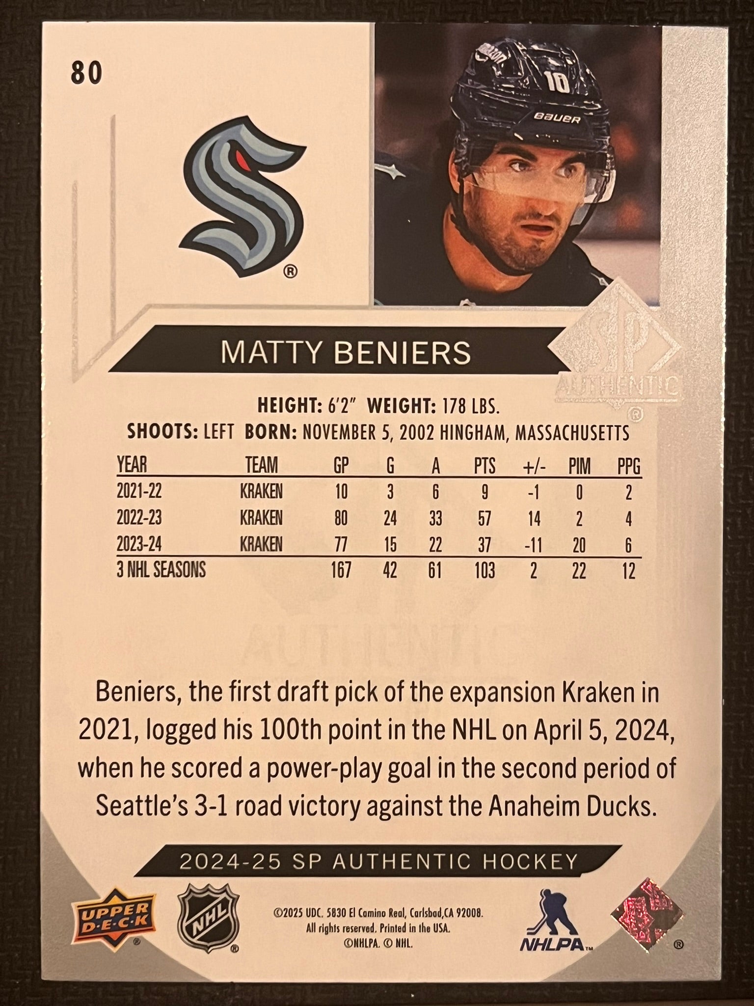 2024 - 2025 SP Authentic Hockey #80 - Matty Beniers