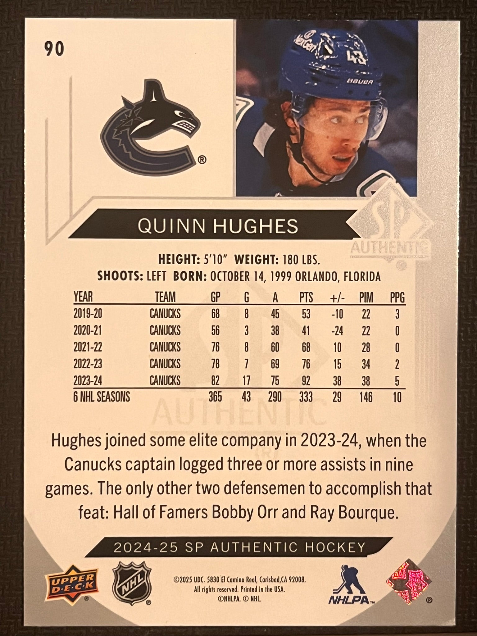 2024 - 2025 SP Authentic Hockey #90 - Quinn Hughes