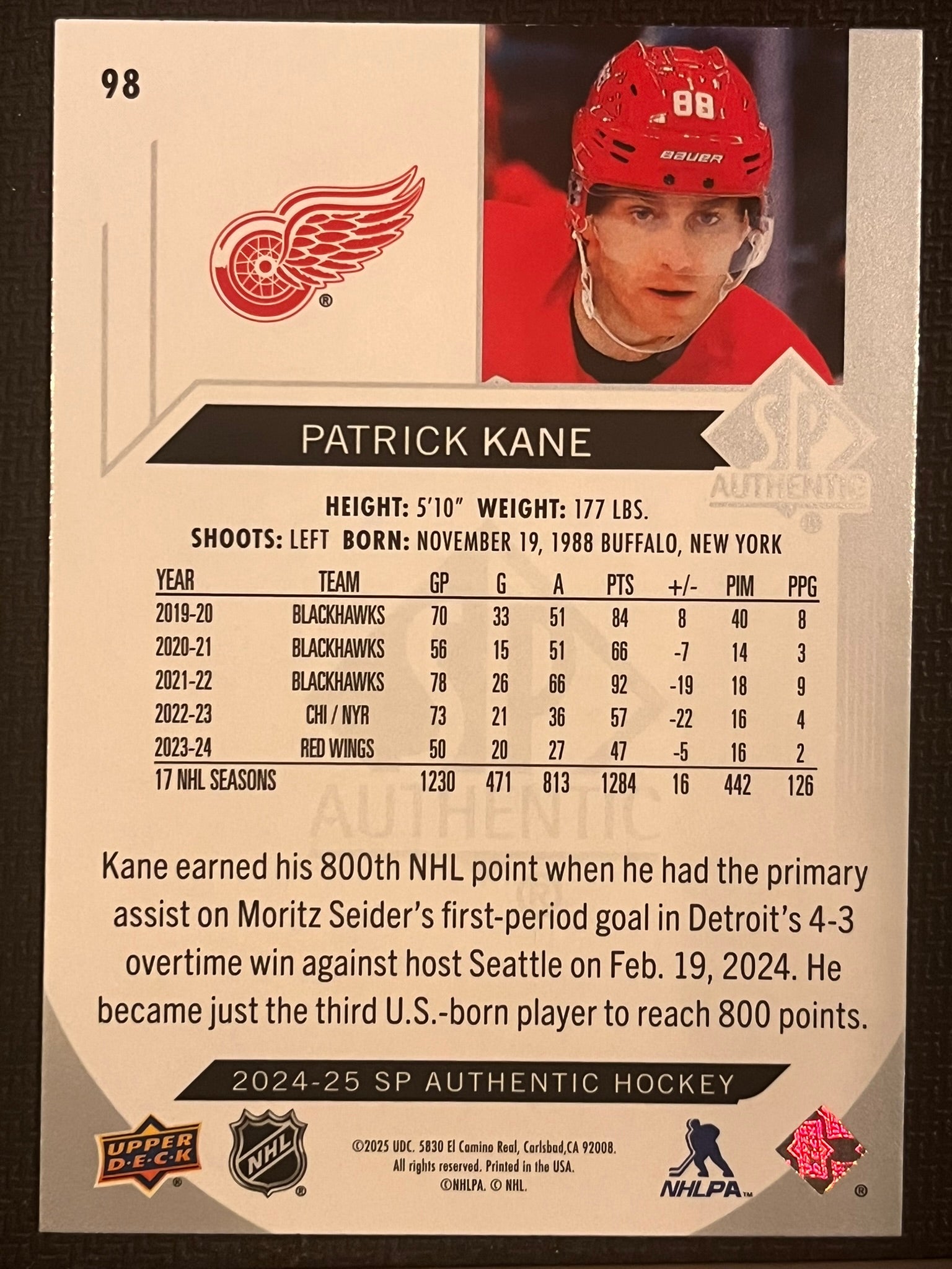 2024 - 2025 SP Authentic Hockey #98 - Patrick Kane