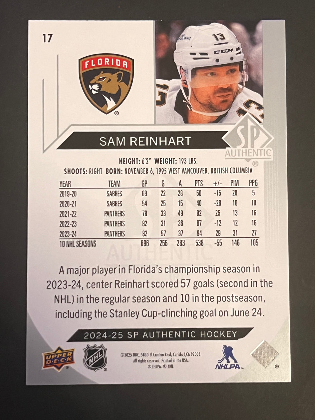 2024 - 2025 SP Authentic Hockey #17 - Sam Reinhart