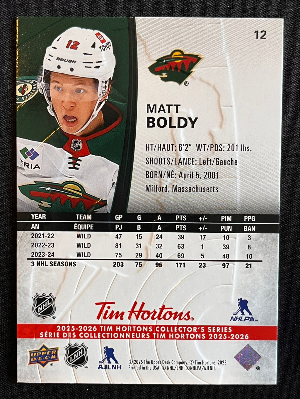 2025 - 2026 Tim Hortons Collector's Series Base #012 - Matt Boldy