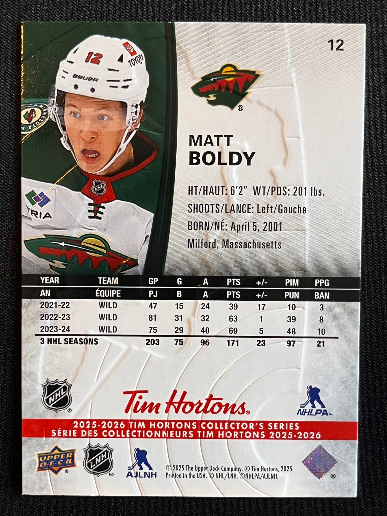 2025 - 2026 Tim Hortons Collector's Series Base #012 - Matt Boldy