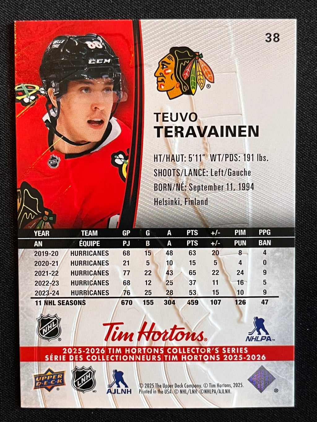 2025 - 2026 Tim Hortons Collector's Series Base #038 - Teuvo Teravainen