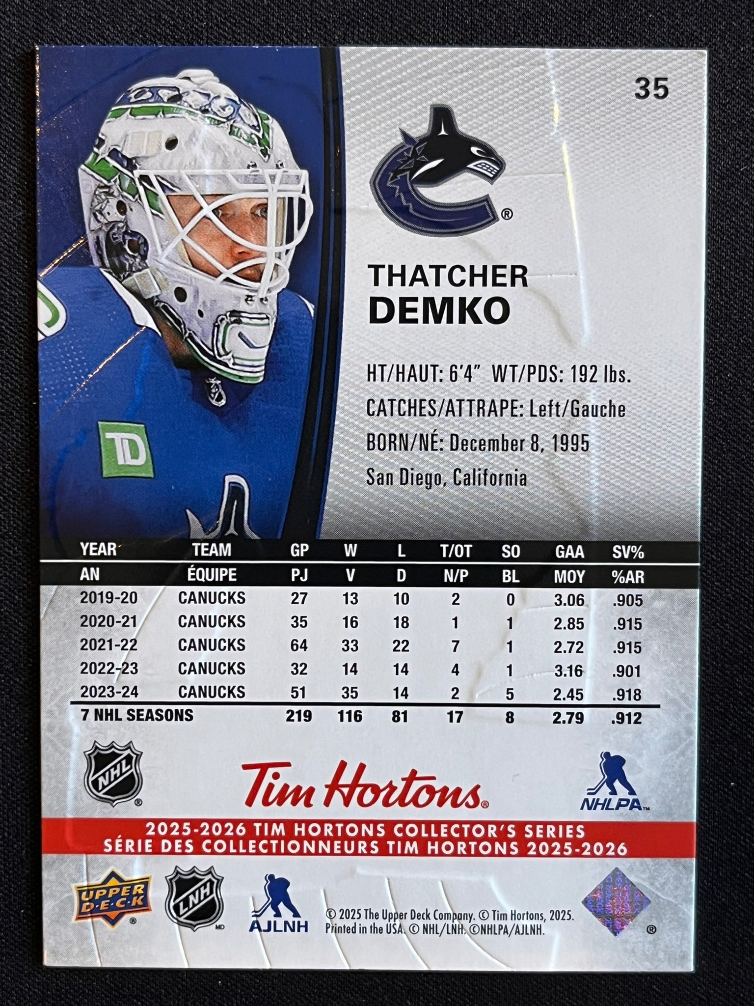 2025 - 2026 Tim Hortons Collector's Series Base #035 - Thatcher Demko