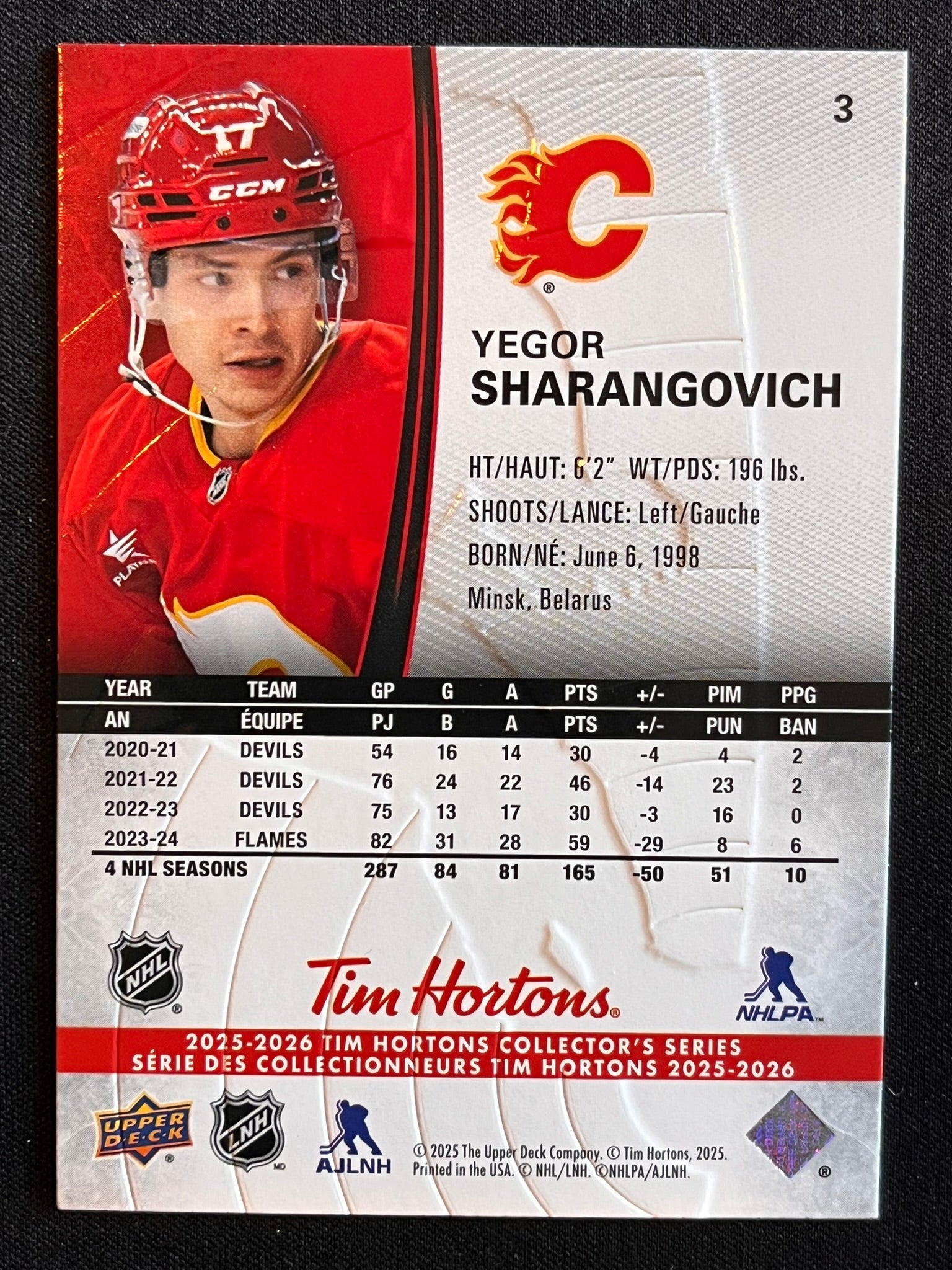 2025 - 2026 Tim Hortons Collector's Series Base #003 - Yegor Sharangovich