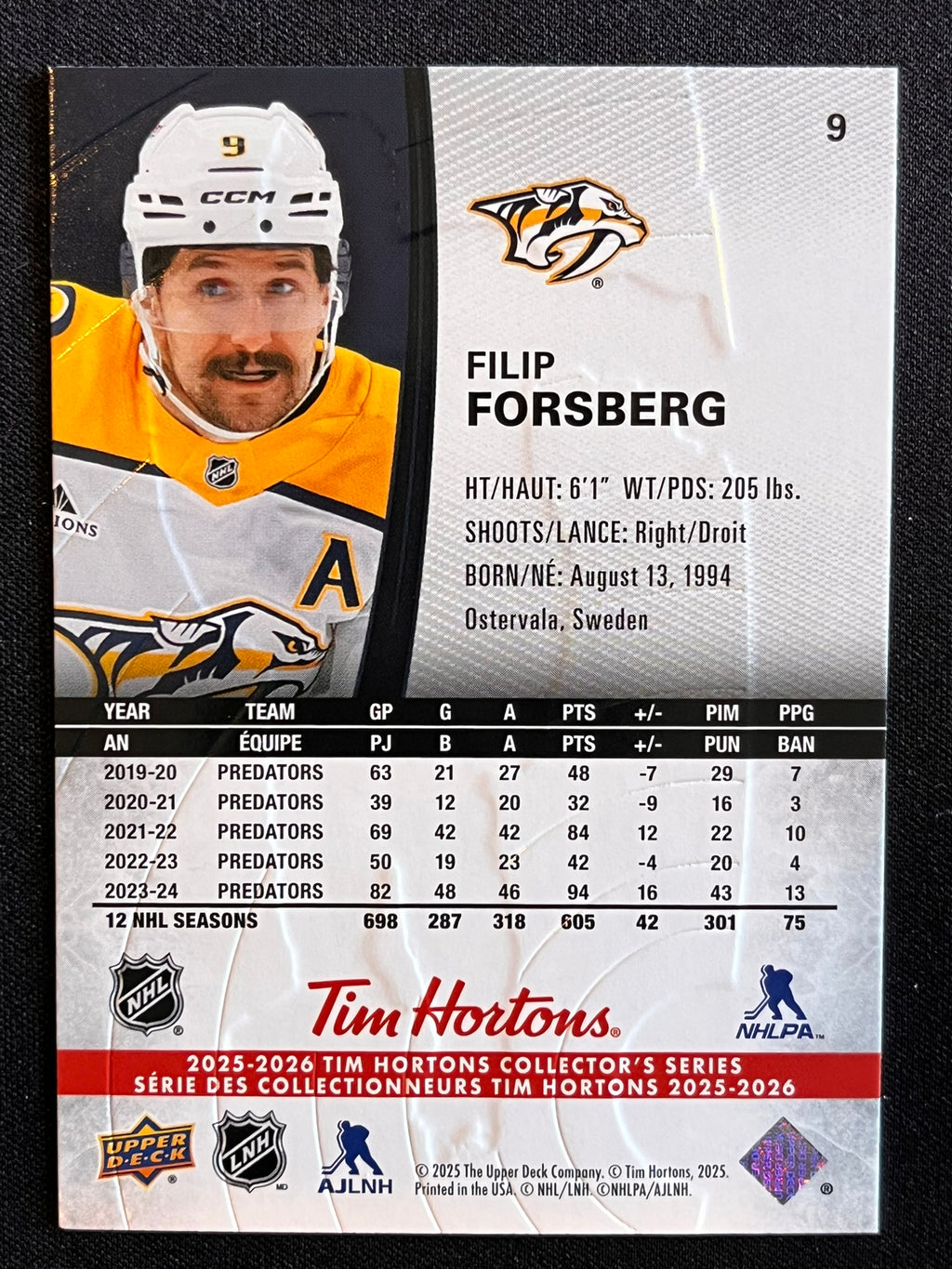 2025 - 2026 Tim Hortons Collector's Series Base #009 - Filip Forsberg