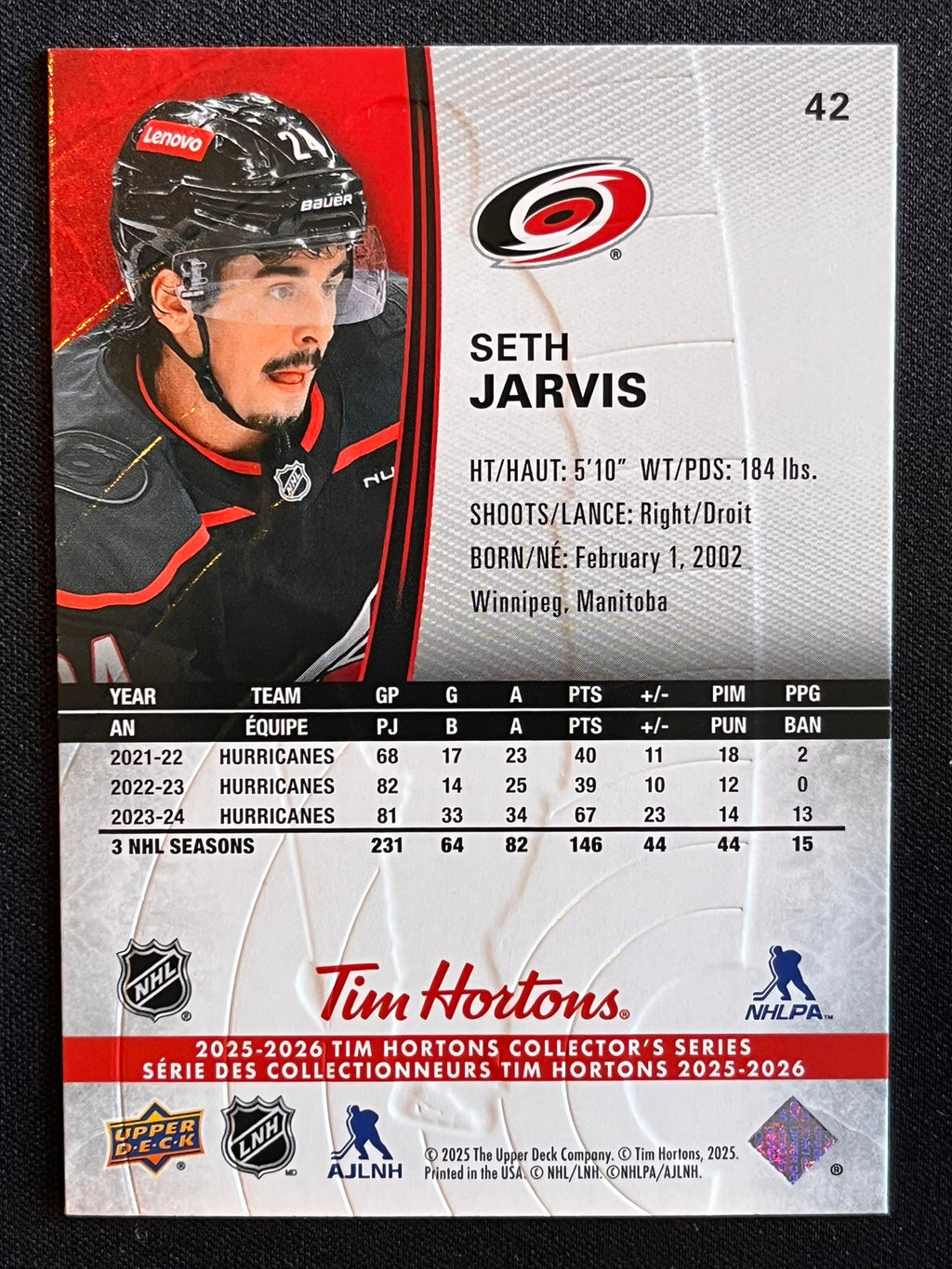 2025 - 2026 Tim Hortons Collector's Series Base #042 - Seth Jarvis