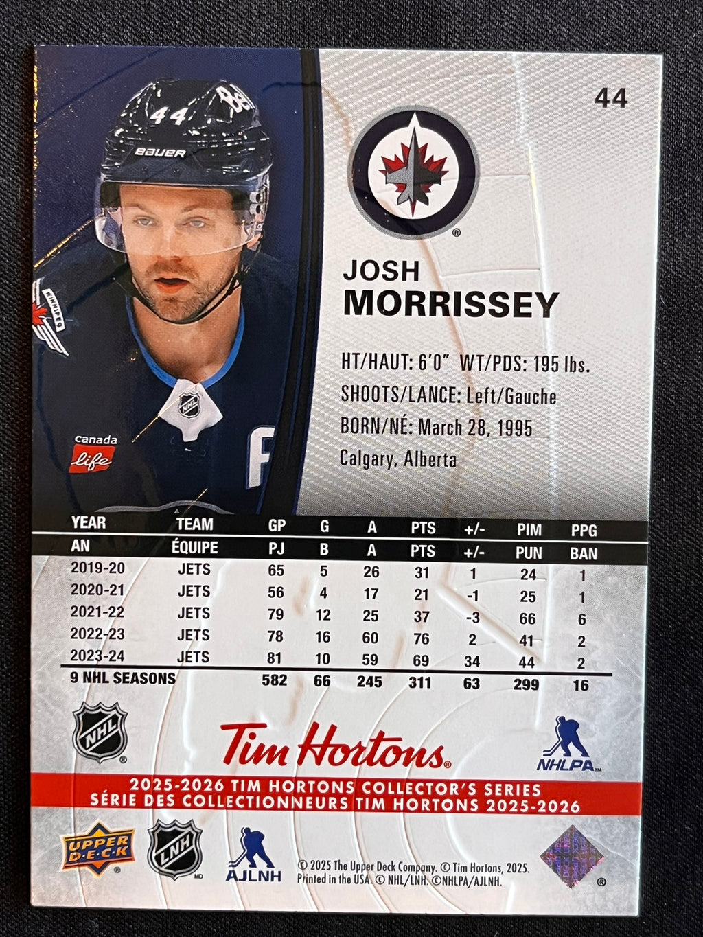 2025 - 2026 Tim Hortons Collector's Series Base #044 - Josh Morrissey