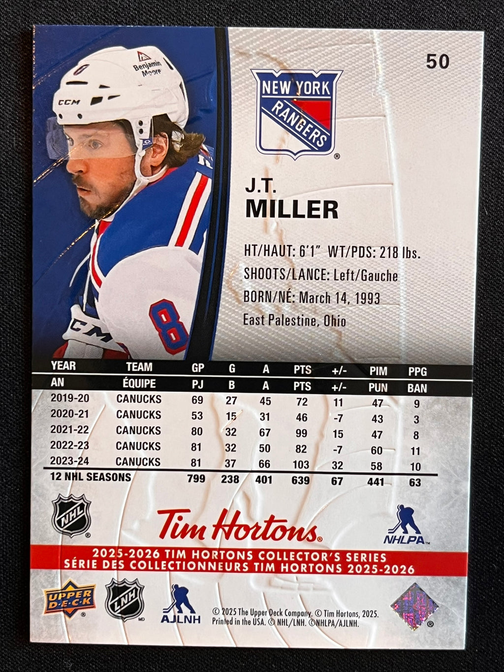 2025 - 2026 Tim Hortons Collector's Series Base #050 - J.T. Miller