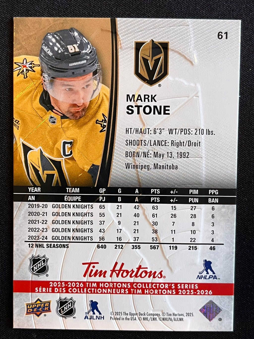2025 - 2026 Tim Hortons Collector's Series Base #061 - Mark Stone