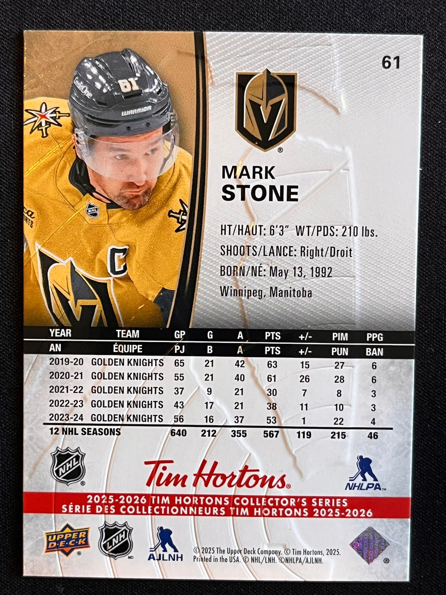 2025 - 2026 Tim Hortons Collector's Series Base #061 - Mark Stone