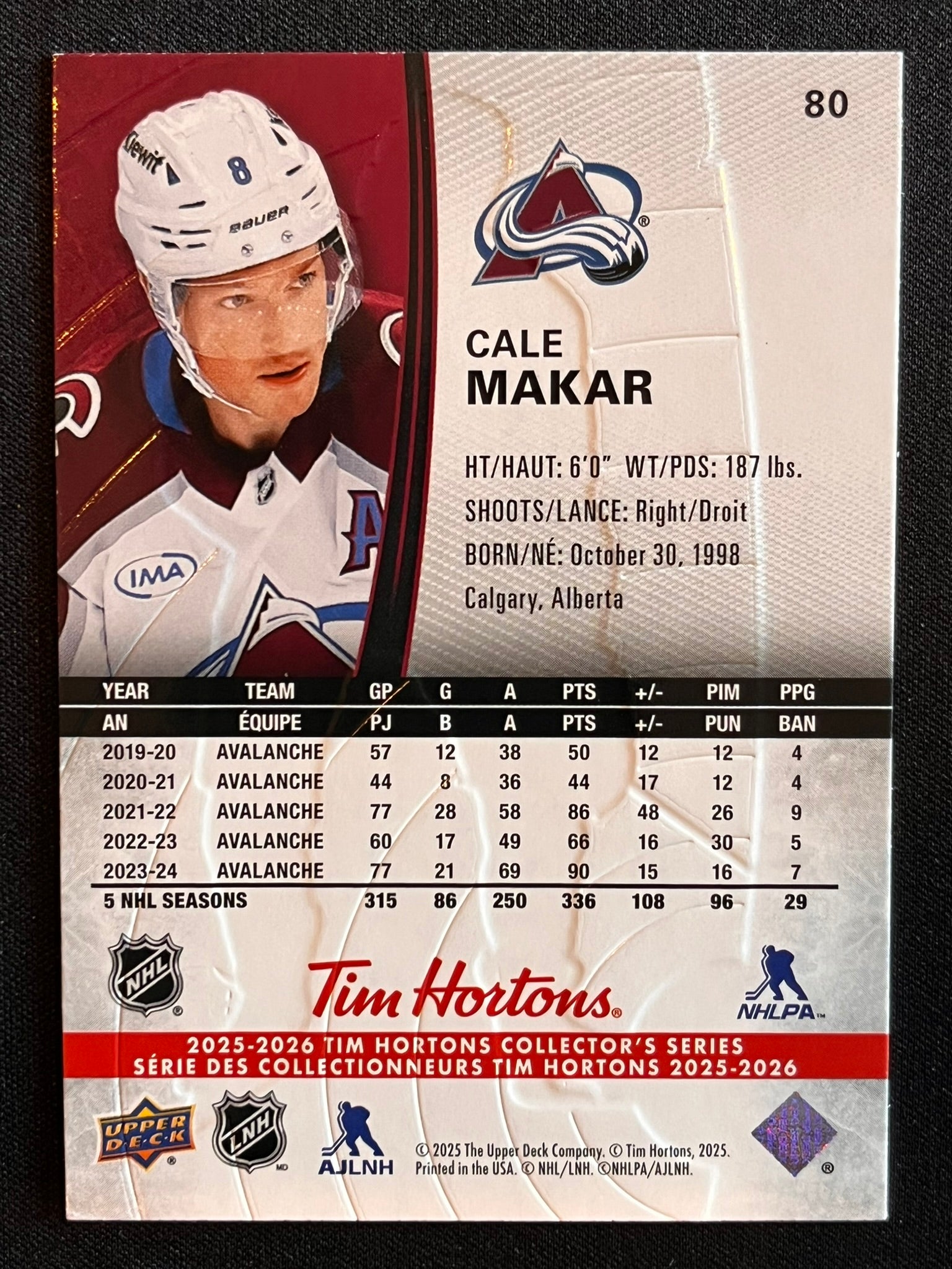 2025 - 2026 Tim Hortons Collector's Series Base #080 - Cale Makar