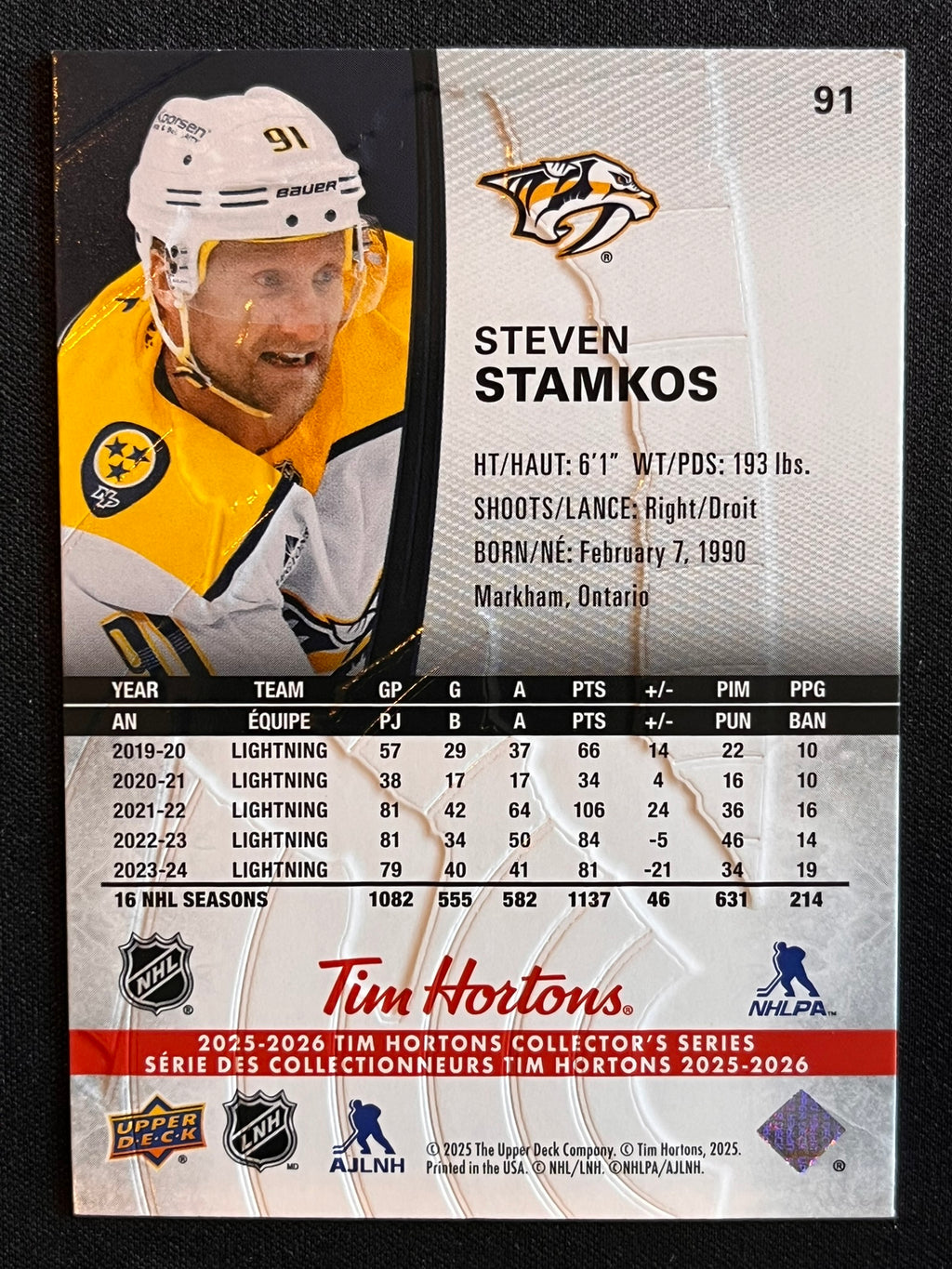 2025 - 2026 Tim Hortons Collector's Series Base #091 - Steven Stamkos