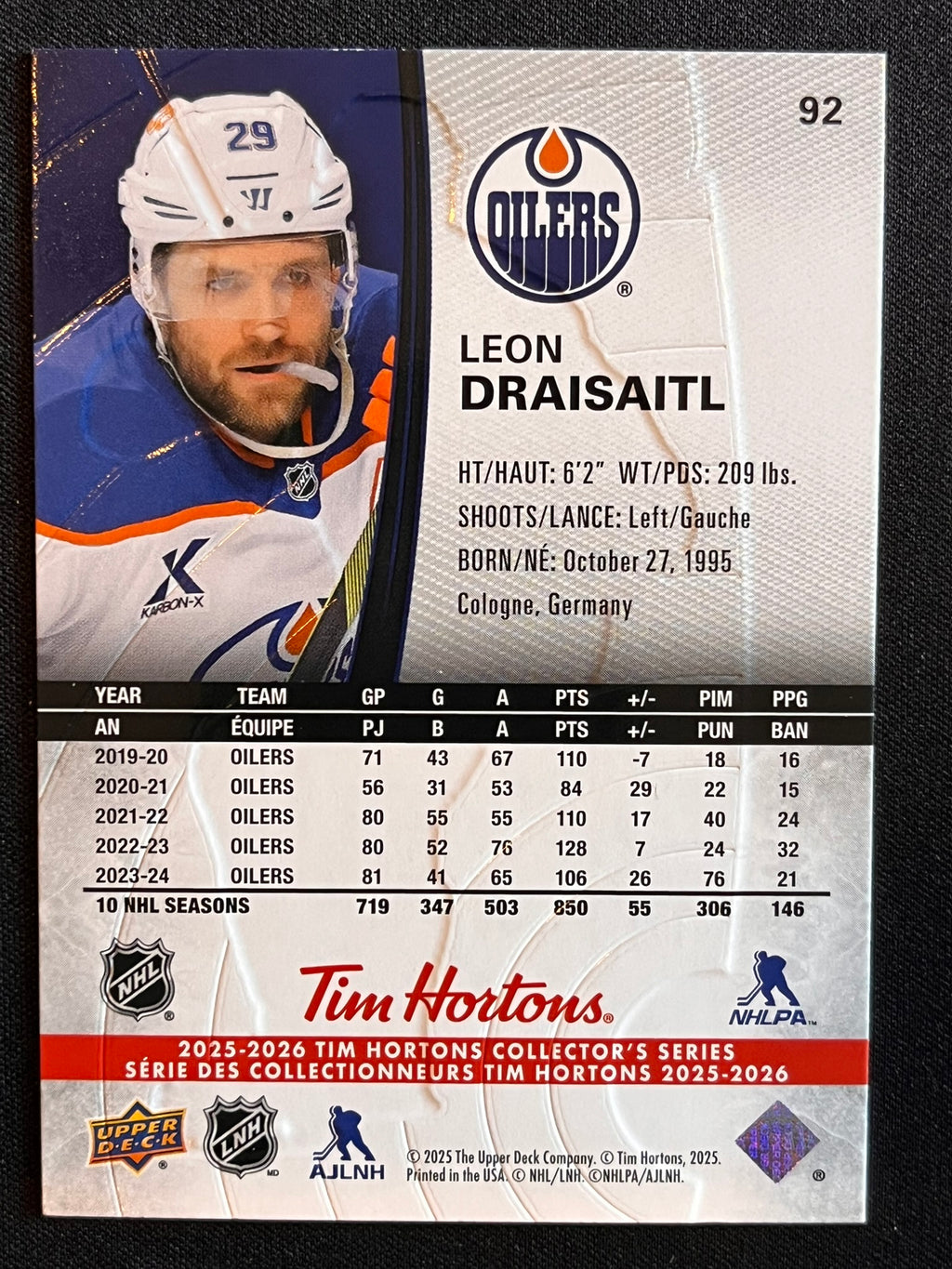 2025 - 2026 Tim Hortons Collector's Series Base #092 - Leon Draisaitl