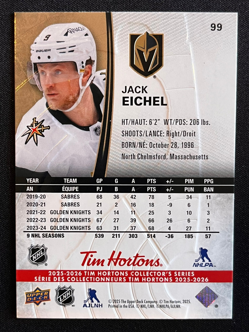 2025 - 2026 Tim Hortons Collector's Series Base #099 - Jack Eichel