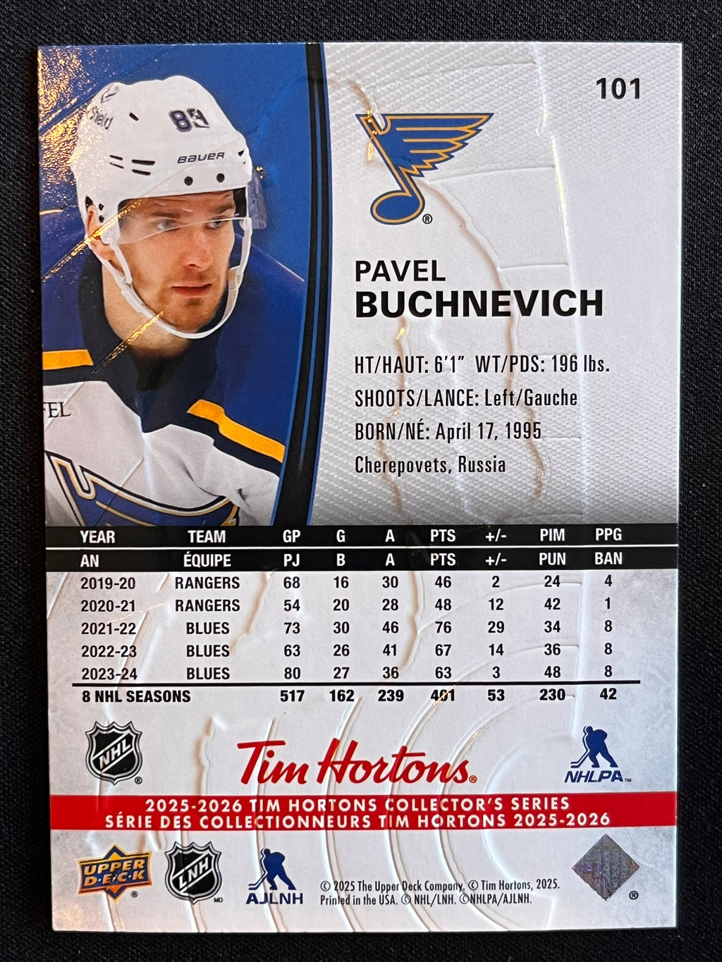 2025 - 2026 Tim Hortons Collector's Series Base #101 - Pavel Buchnevich
