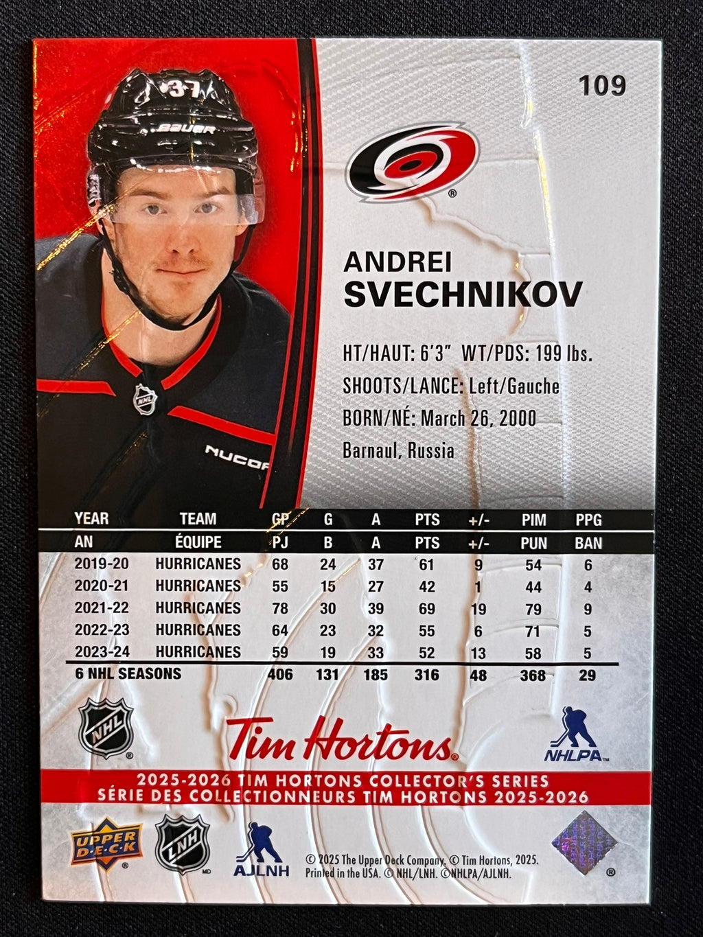 2025 - 2026 Tim Hortons Collector's Series Base #109 - Andrei Svechnikov